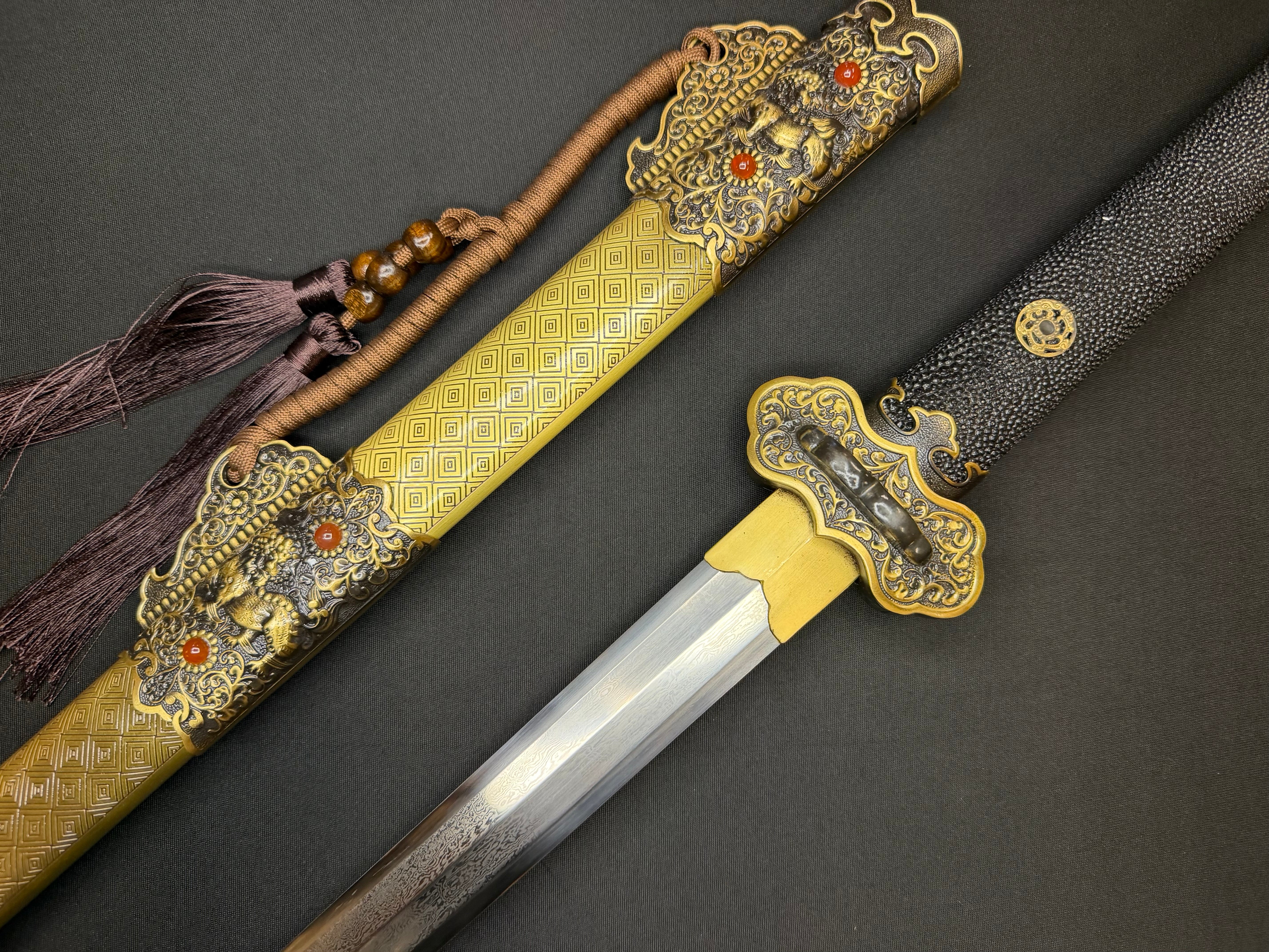 Phoenix Armory Jian - Pursuit of Jade Emperor - Eight-faced Damascus Jian Brass fittings