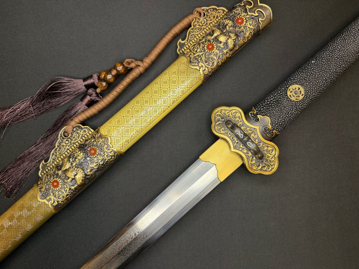 Phoenix Armory Jian - Pursuit of Jade Emperor - Eight-faced Damascus Jian Brass fittings