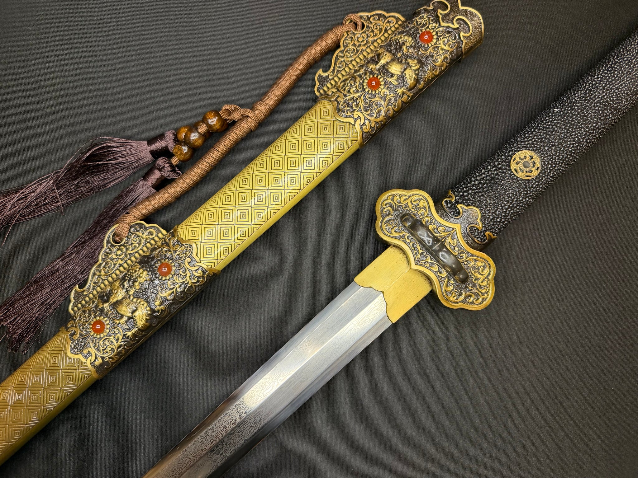 Phoenix Armory Jian - Pursuit of Jade Emperor - Eight-faced Damascus Jian Brass fittings