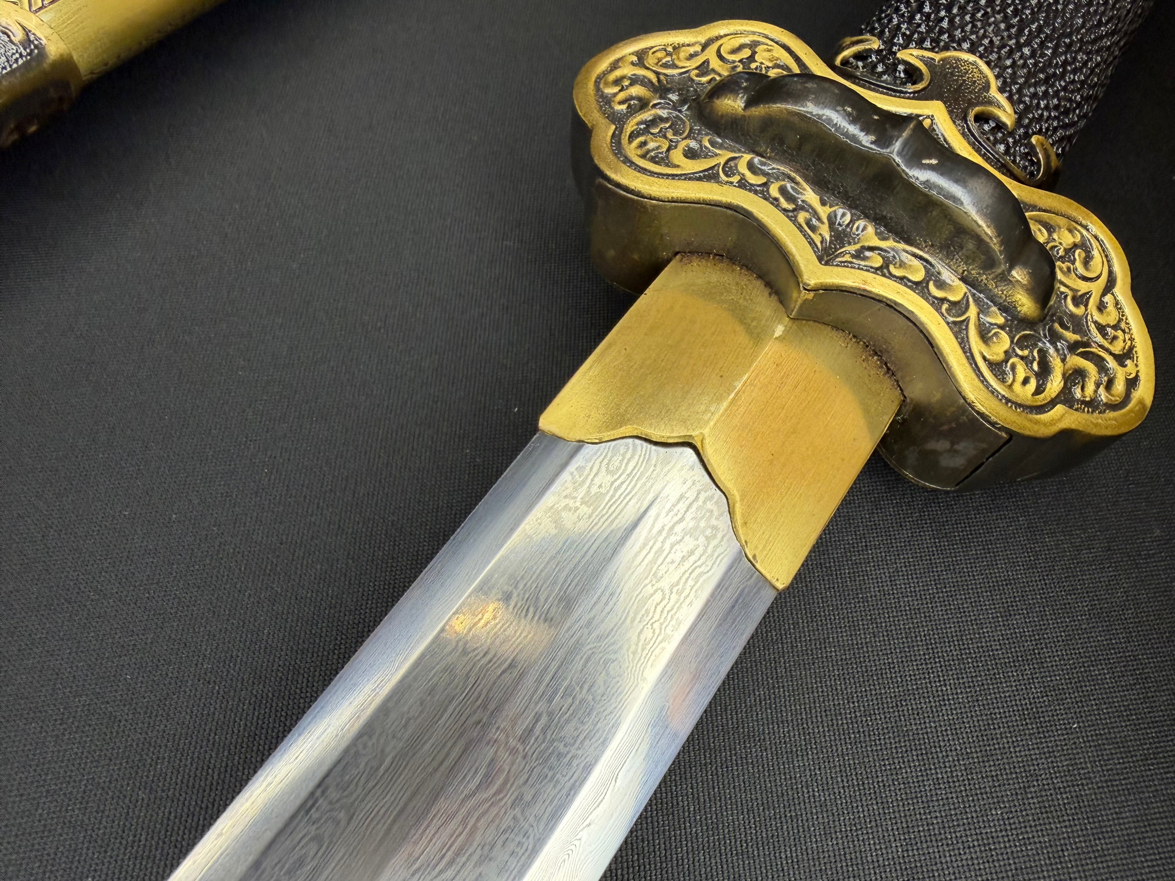 Phoenix Armory Jian - Pursuit of Jade Emperor - Eight-faced Damascus Jian Brass fittings