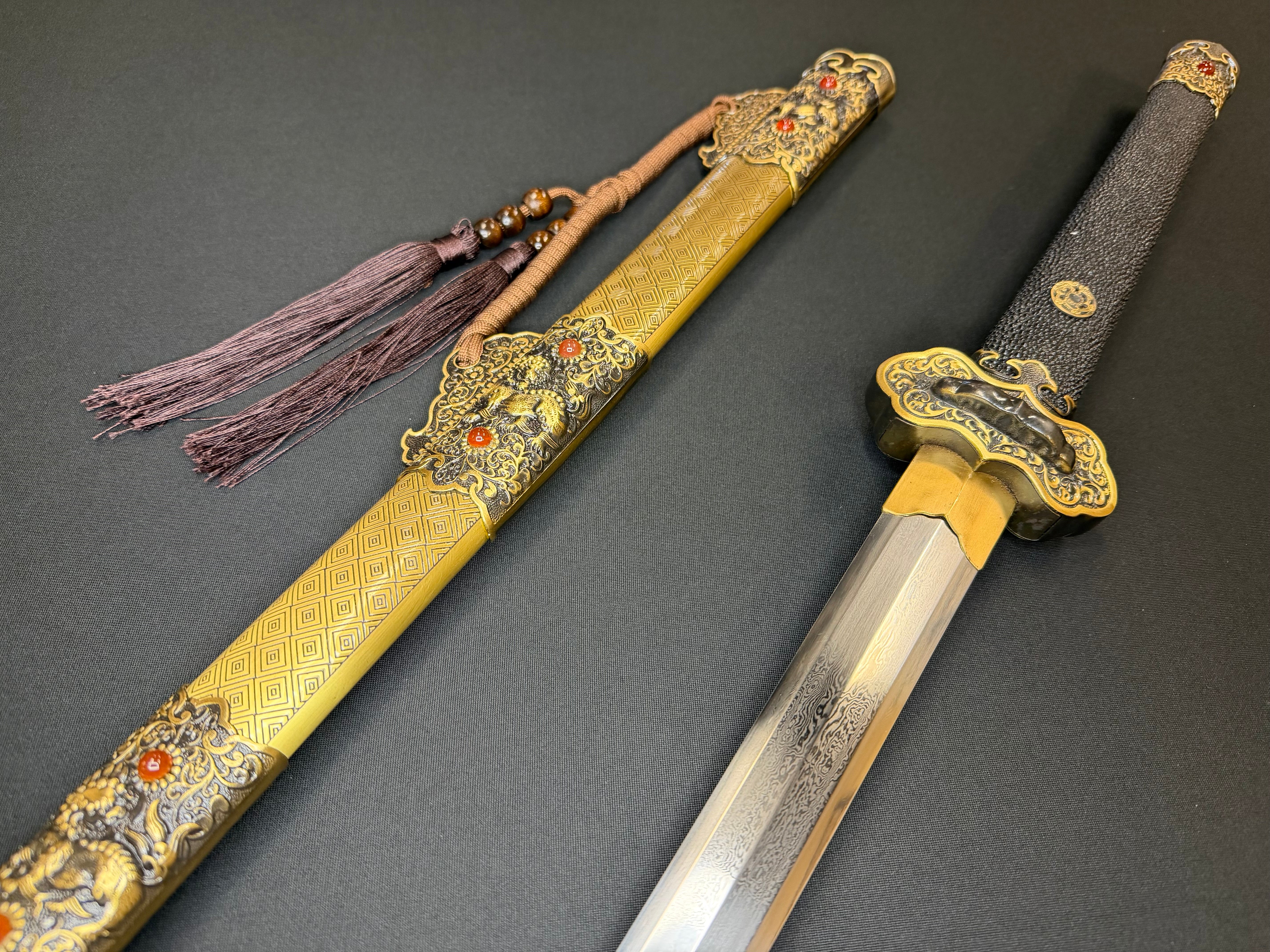 Phoenix Armory Jian - Pursuit of Jade Emperor - Eight-faced Damascus Jian Brass fittings