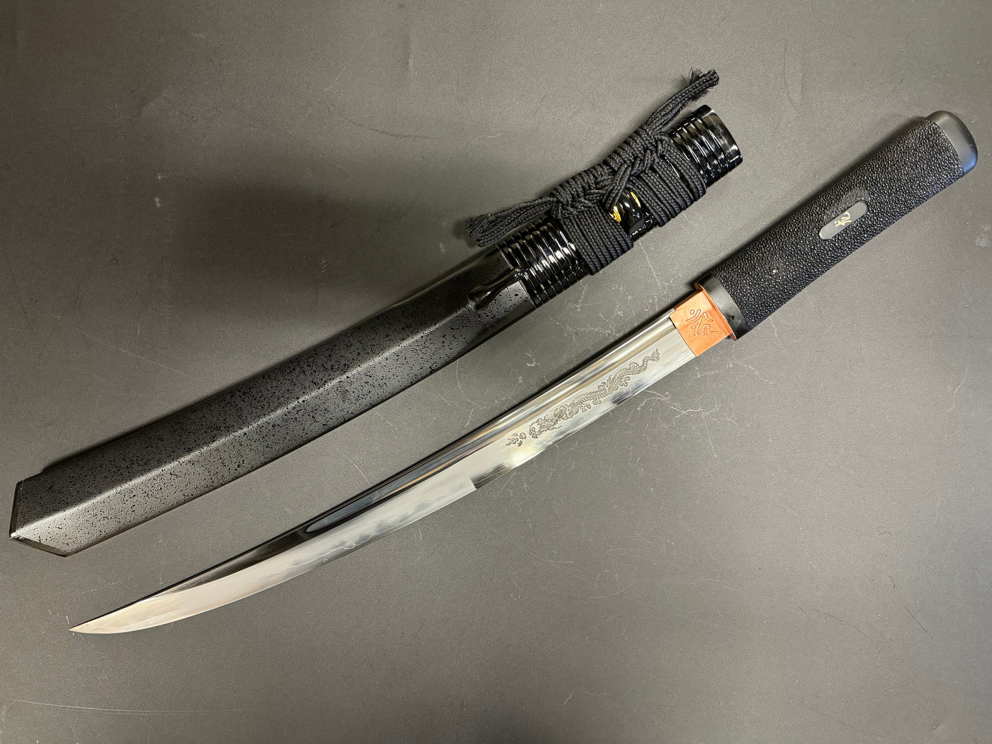 Legacy Blades Osoraku Aikuchi Honsanmai Wakizashi with Horimono Black