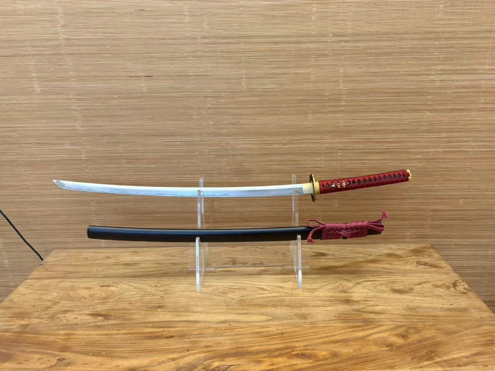 Cloudhammer Katana - Crimson Lattice  - W2 Cable Steel with Nashiji Finish