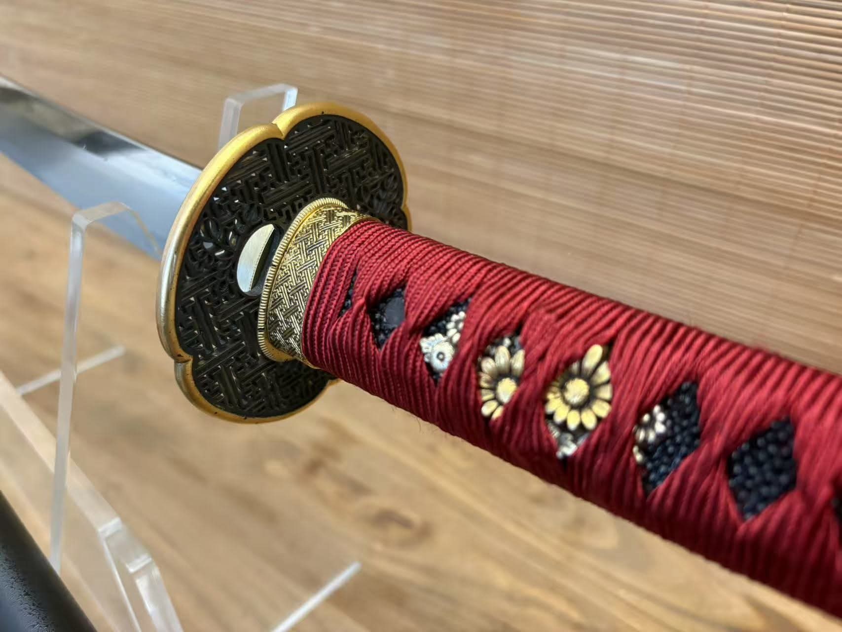 Cloudhammer Katana - Crimson Lattice  - W2 Cable Steel with Nashiji Finish