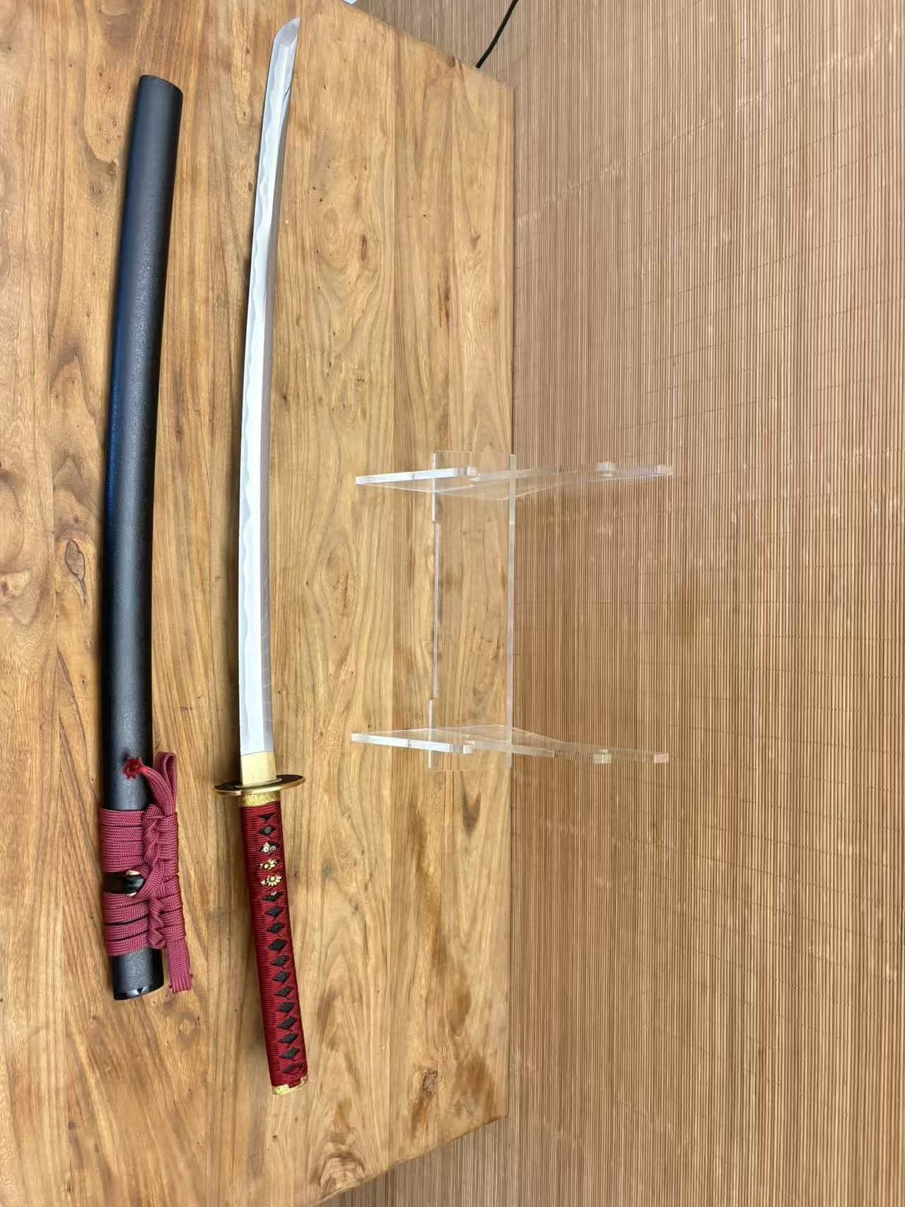 Cloudhammer Katana - Crimson Lattice  - W2 Cable Steel with Nashiji Finish