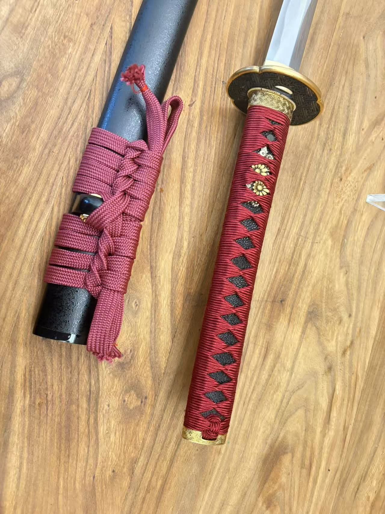 Cloudhammer Katana - Crimson Lattice  - W2 Cable Steel with Nashiji Finish