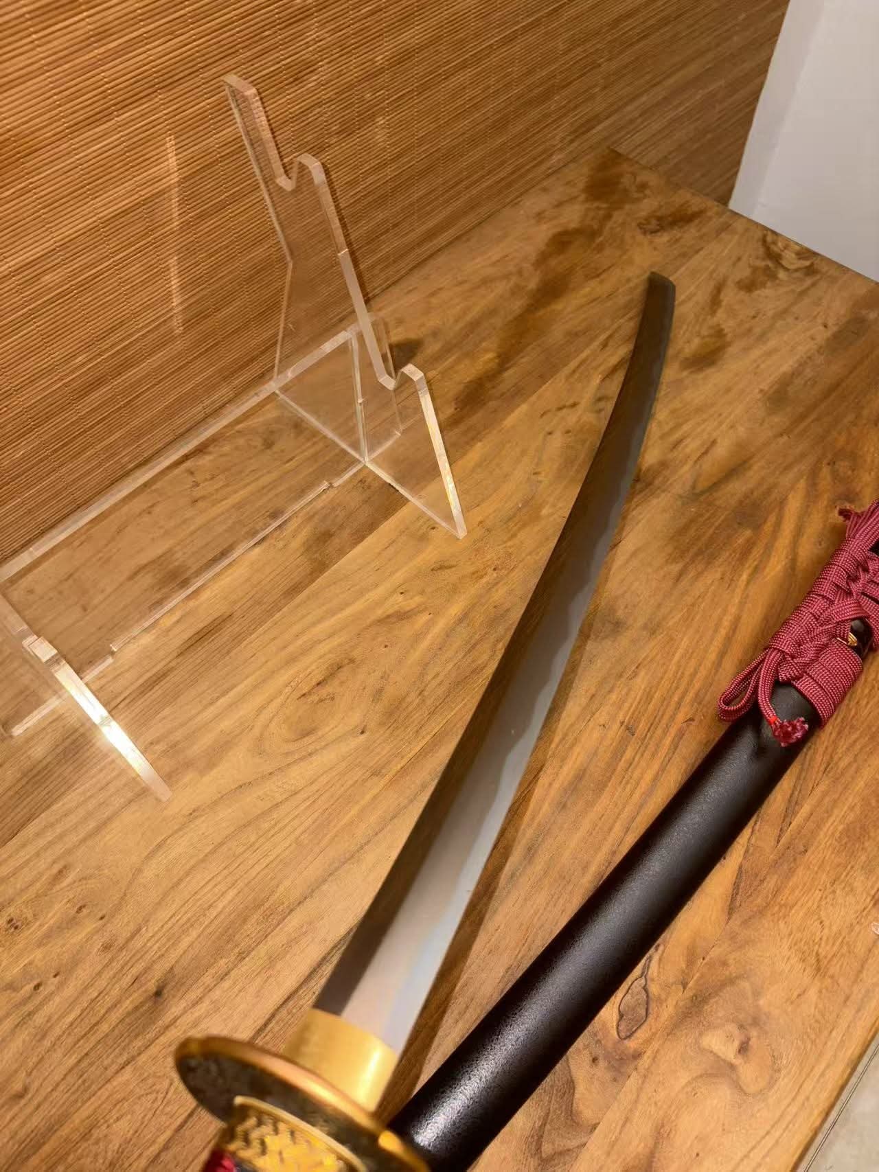 Cloudhammer Katana - Crimson Lattice  - W2 Cable Steel with Nashiji Finish