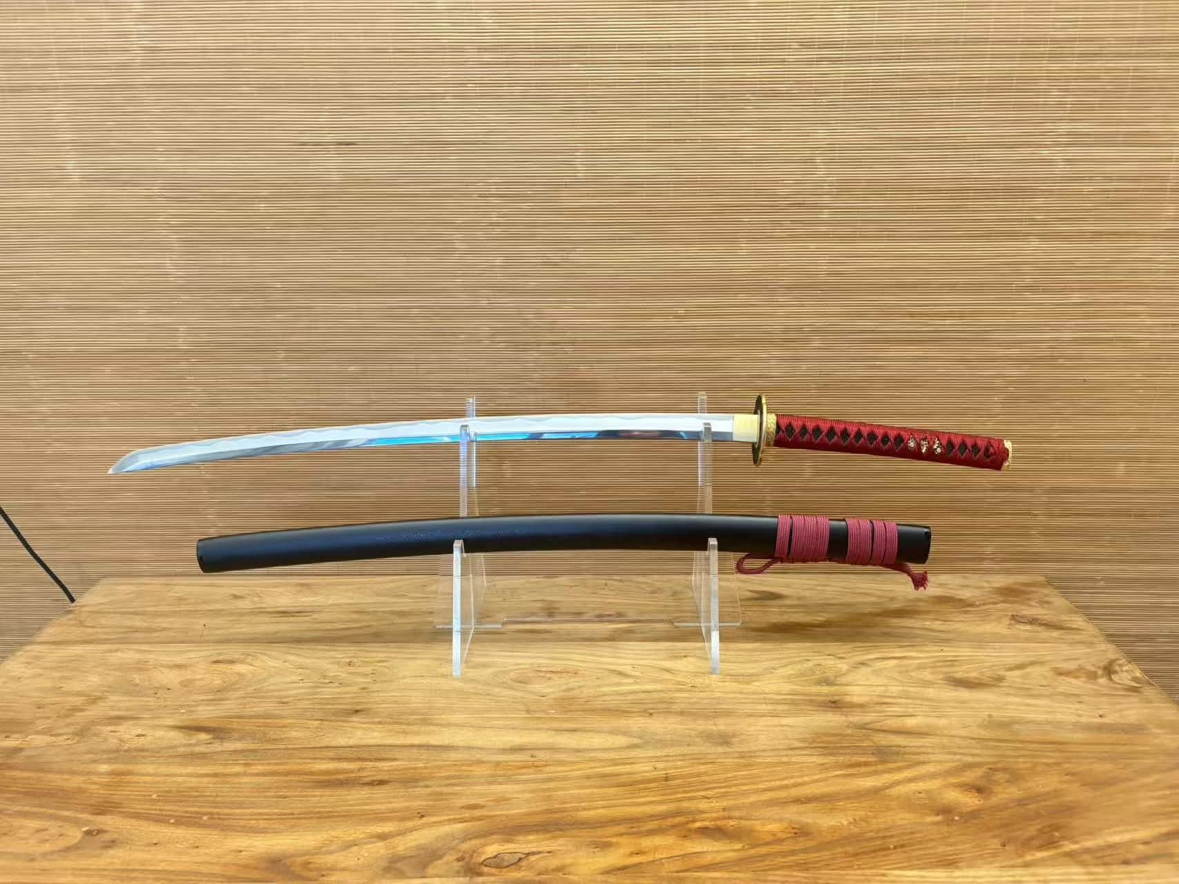 Cloudhammer Katana - Crimson Lattice  - W2 Cable Steel with Nashiji Finish