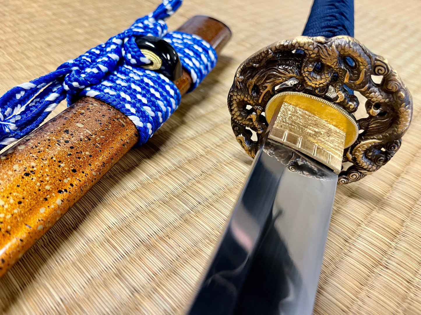 Moritaka Razor Blue Dueling Dragons  Katana - T10 Clay-Tempered Hadori Polish