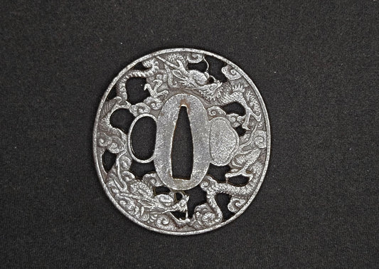 Antique Tsuba - cast iron cloud dragon