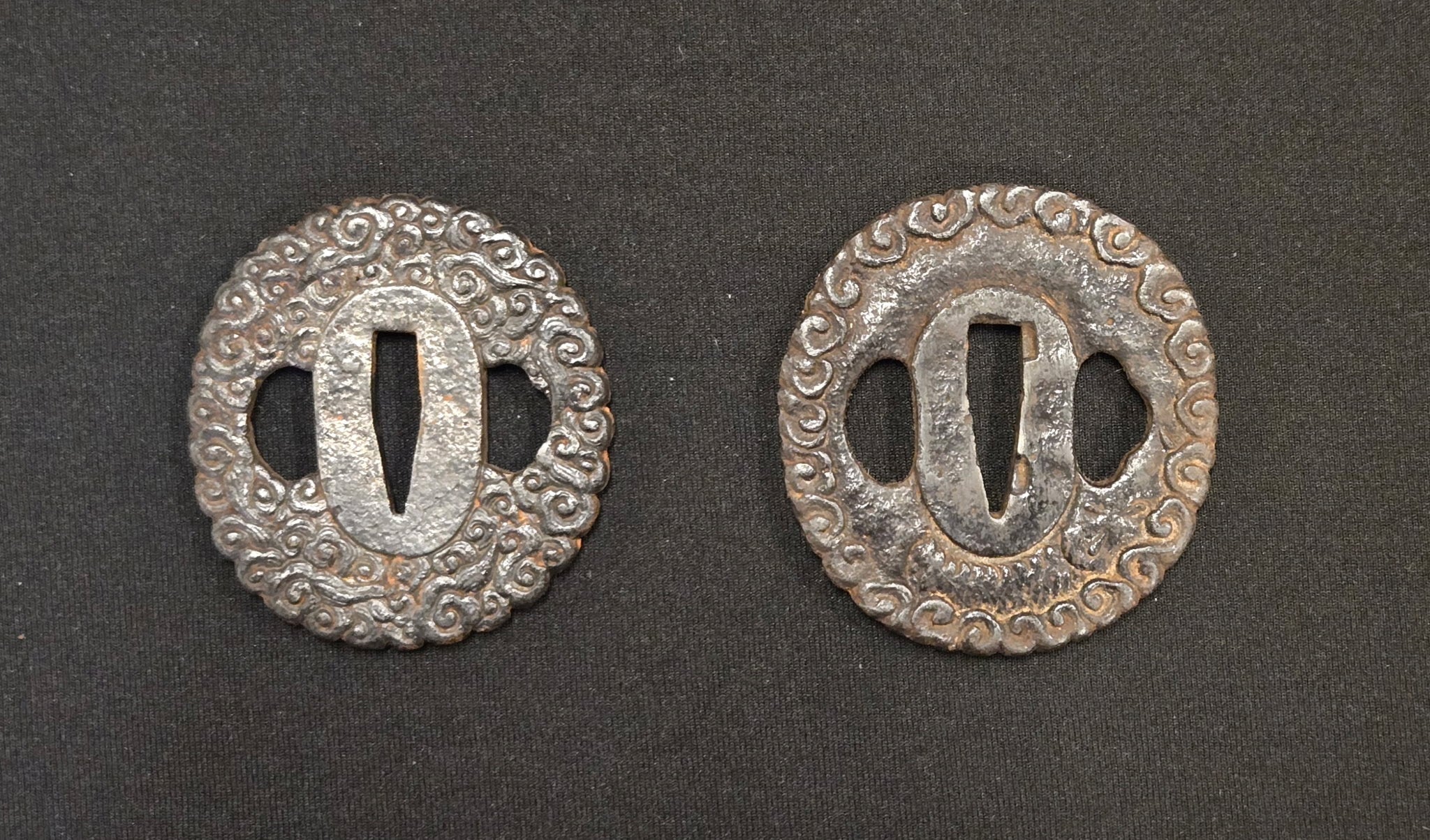 Antique Tsuba Pair - Nanban Tetsu Clouds