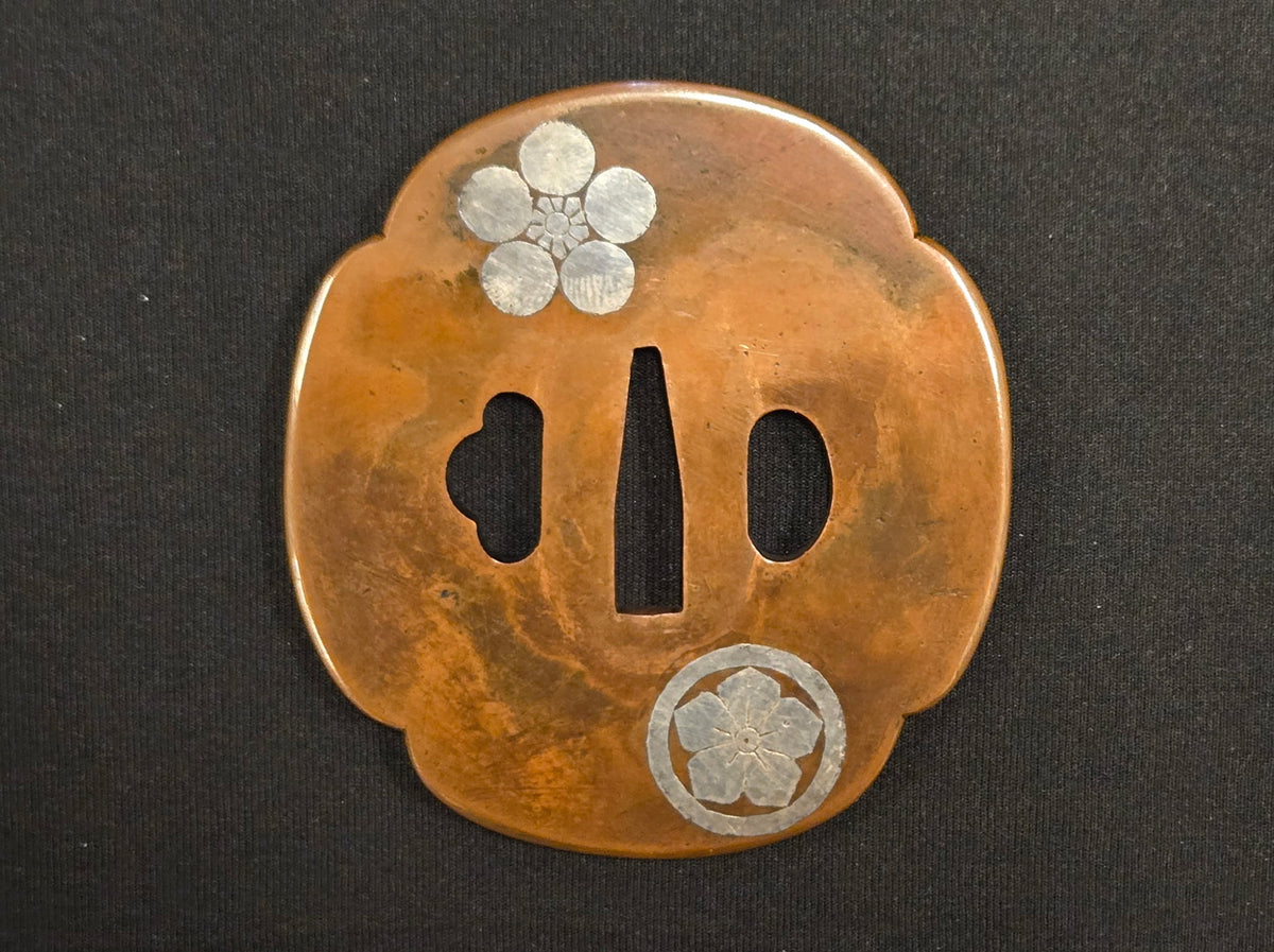 Antique Tsuba - copper with silver inlay kamon family crest