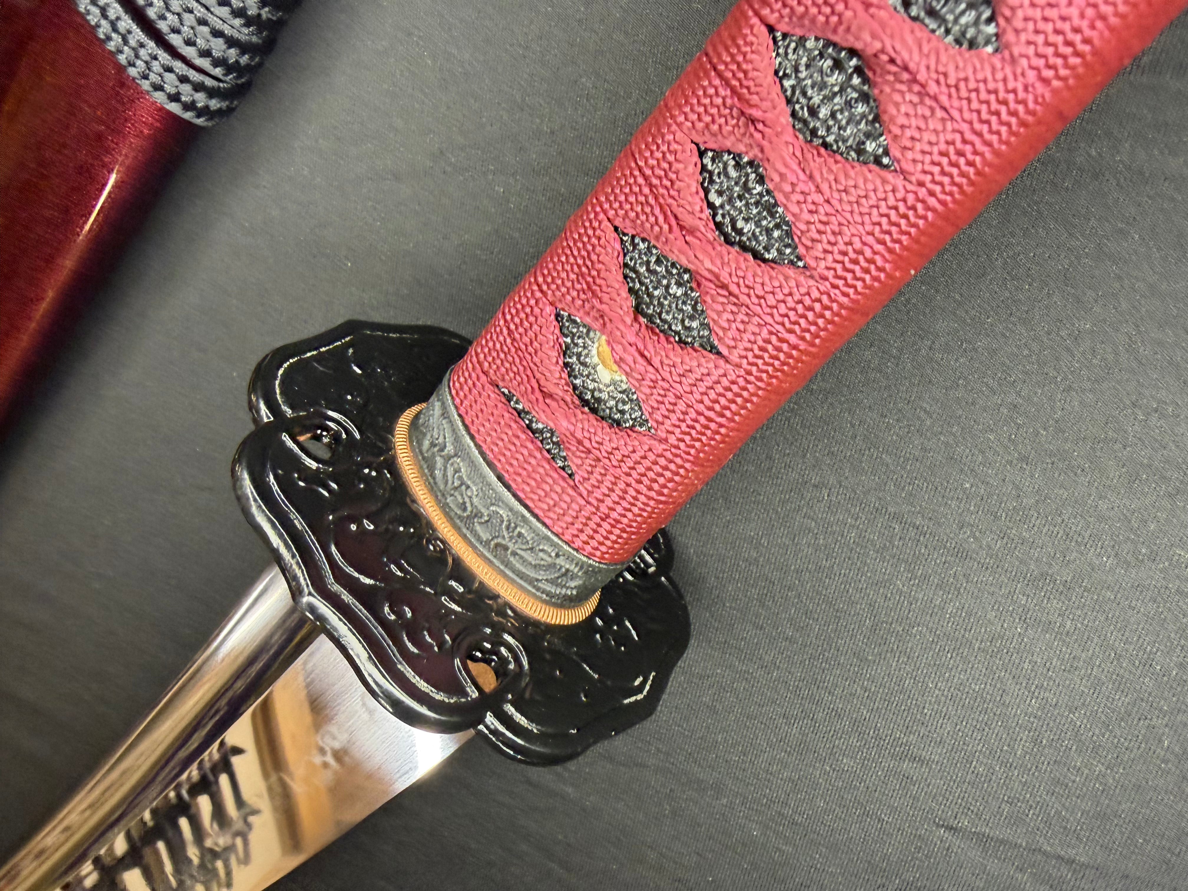 Legacy Steel O-Katana Titan Stout - Red Imperial with Bo-hi, Choji Hamon, 1095 Clay Tempered