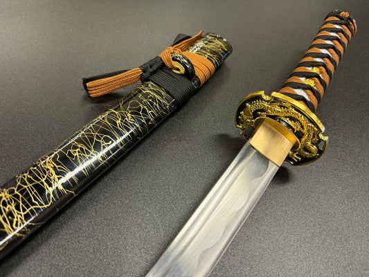 Dragonspring Forge Black and Tan Dragon Wakizashi 1060