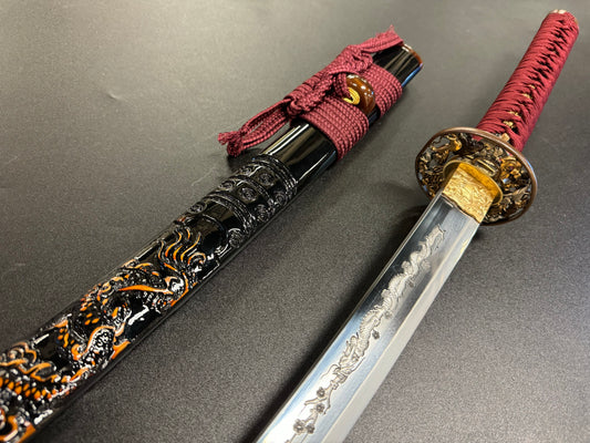 Phoenix Arms Katana - Red Veiled Dragon Tamagahane/Orishigane Horimono