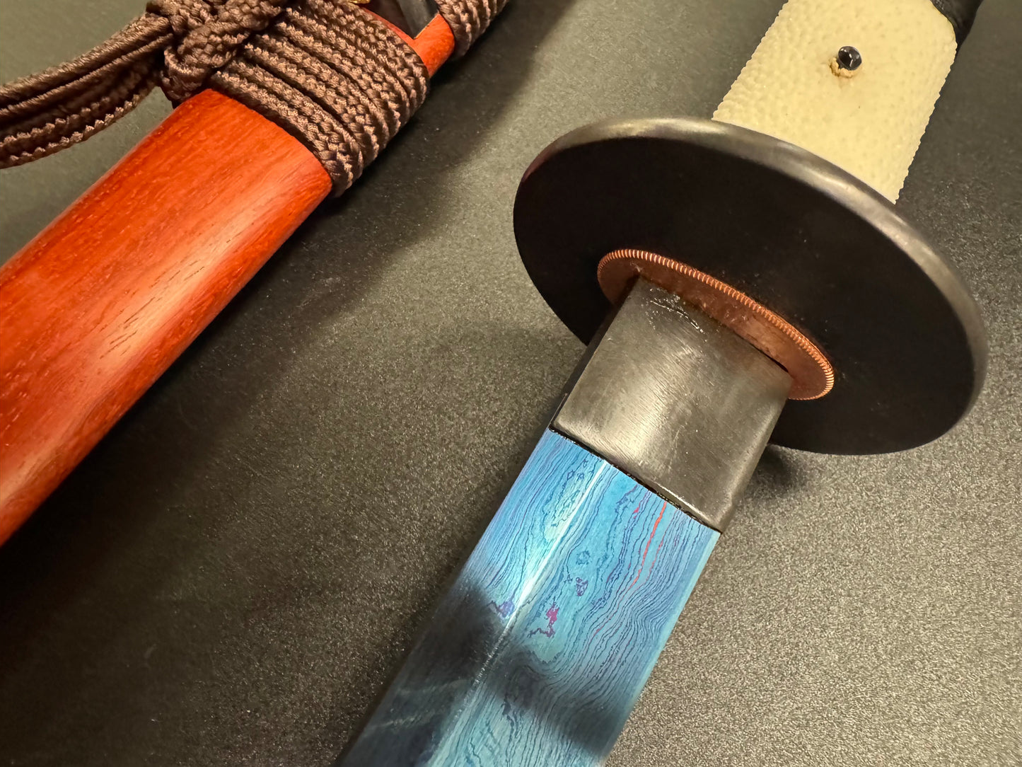 Dragonspring Katana - Blue Eye Samurai Sanmai Meteorite Damascus Variant I