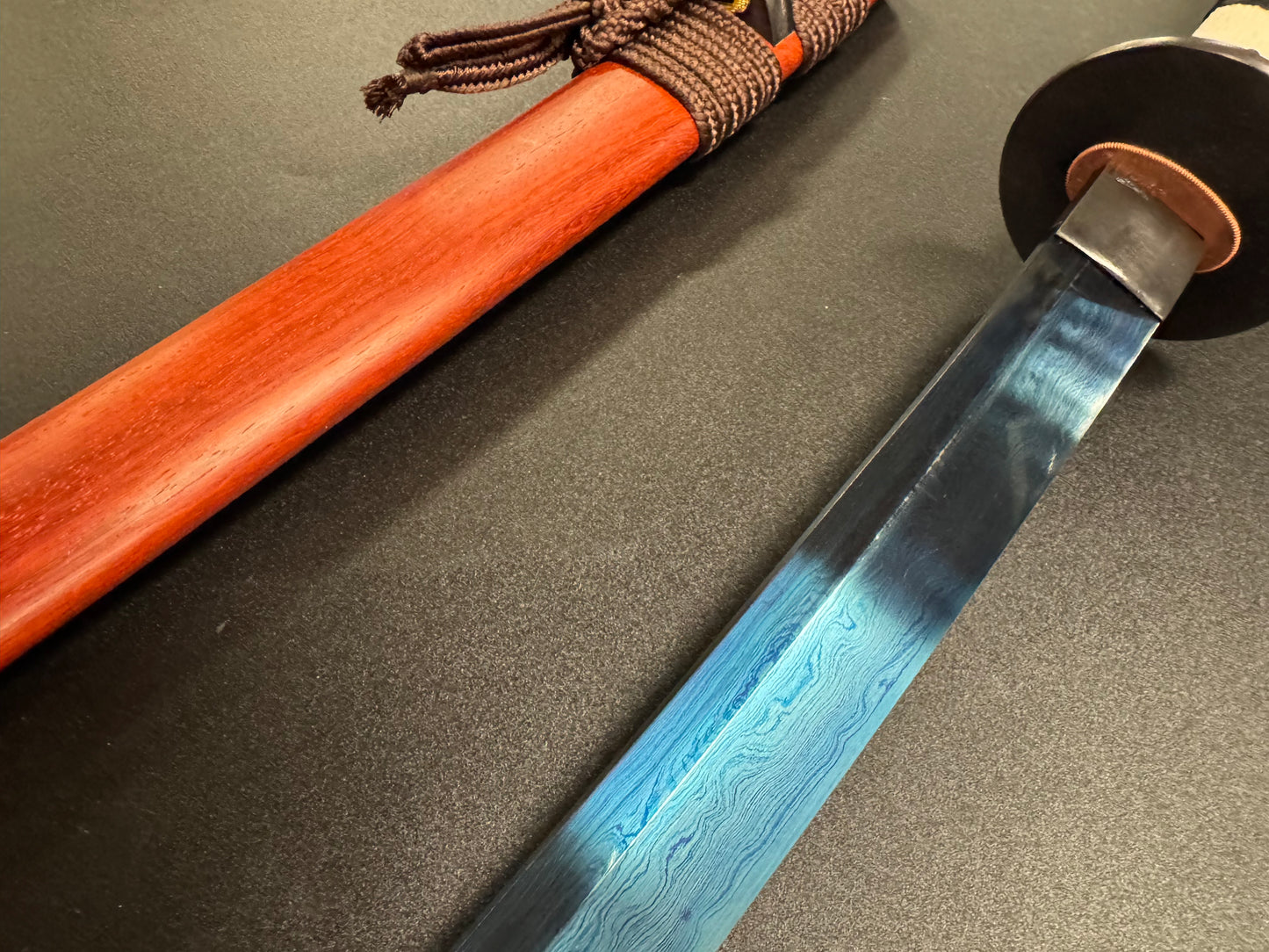 Dragonspring Katana - Blue Eye Samurai Sanmai Meteorite Damascus Variant I