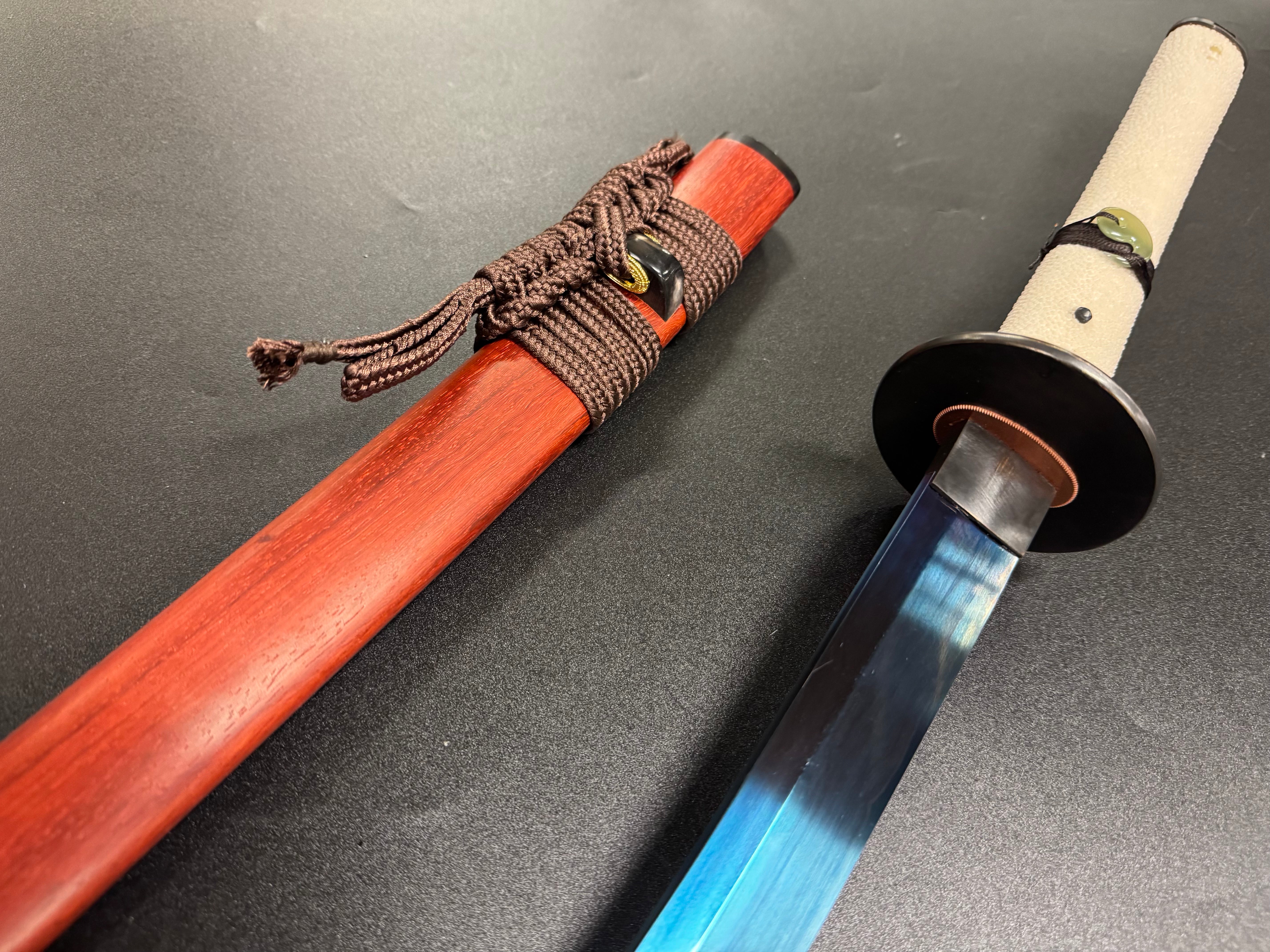 Dragonspring Katana - Mizu Blue Eye Samurai Sanmai Meteorite Damascus Variant II
