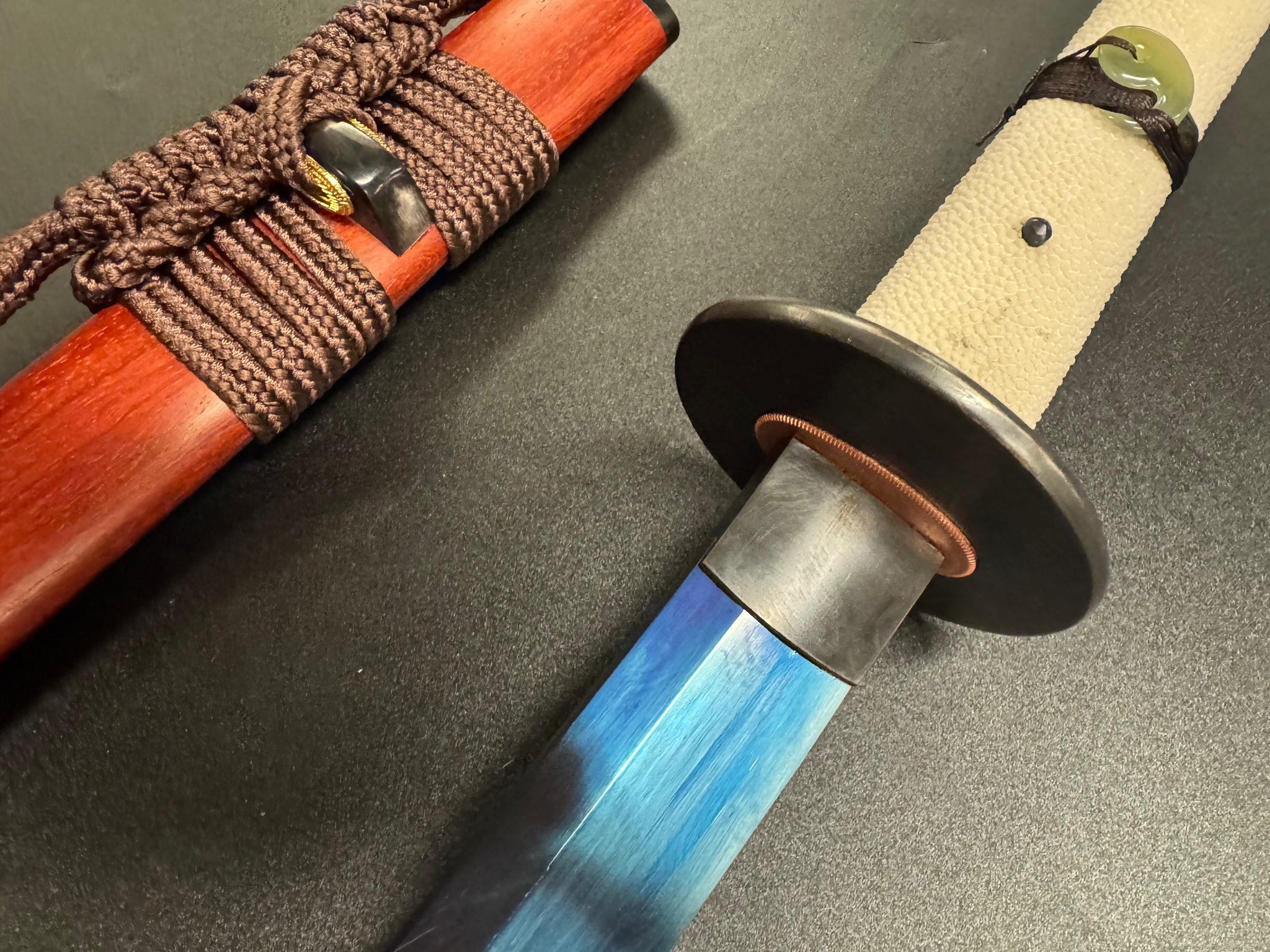 Dragonspring Katana - Mizu Blue Eye Samurai Sanmai Meteorite Damascus Variant II