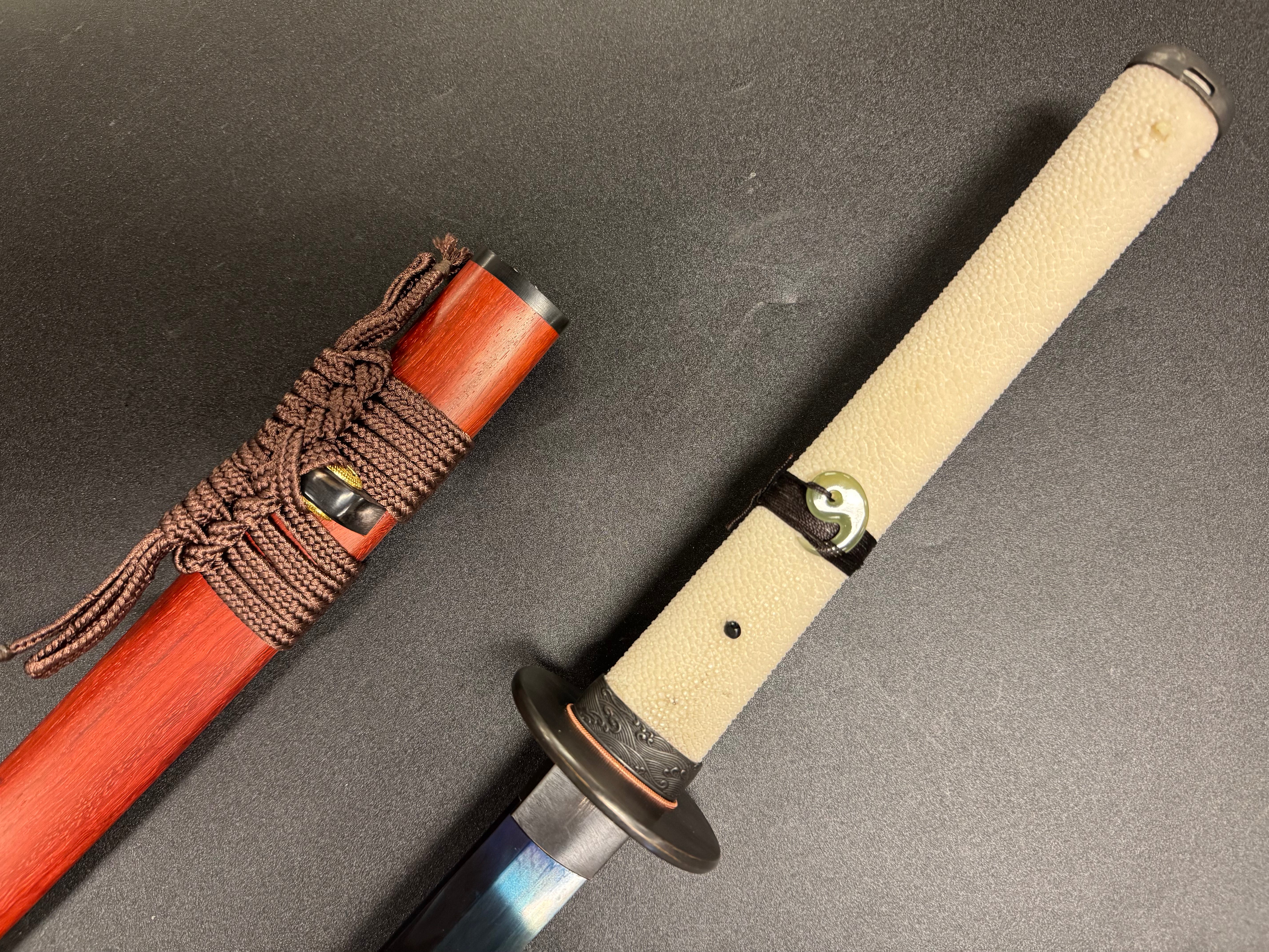 Dragonspring Katana - Mizu Blue Eye Samurai Sanmai Meteorite Damascus Variant II