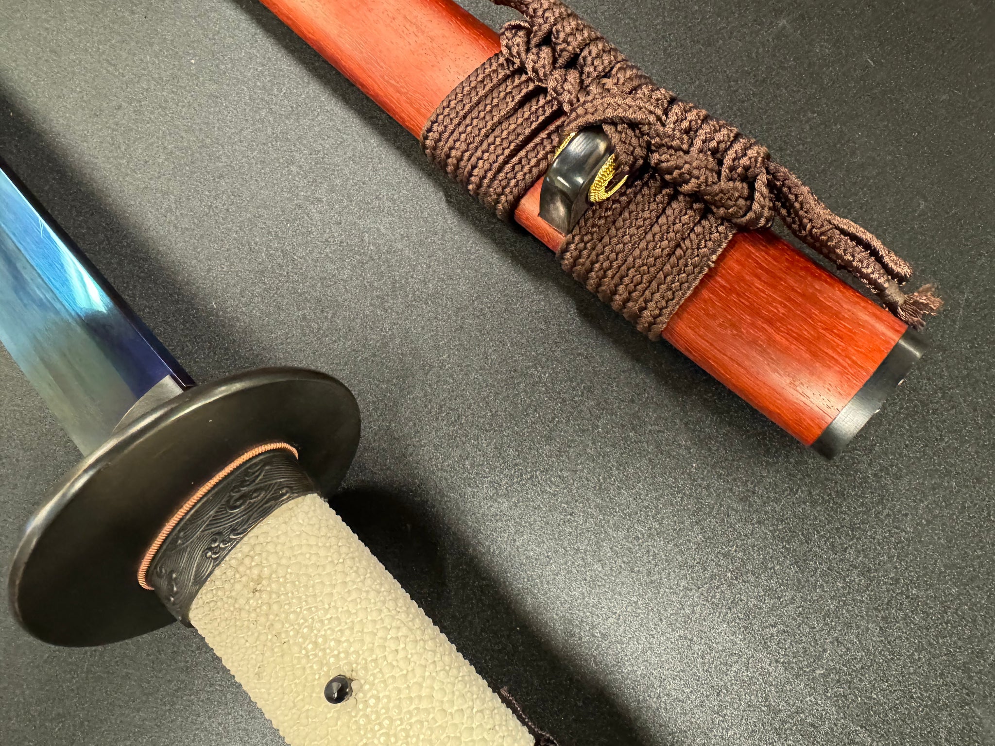 Dragonspring Katana - Mizu Blue Eye Samurai Sanmai Meteorite Damascus Variant II