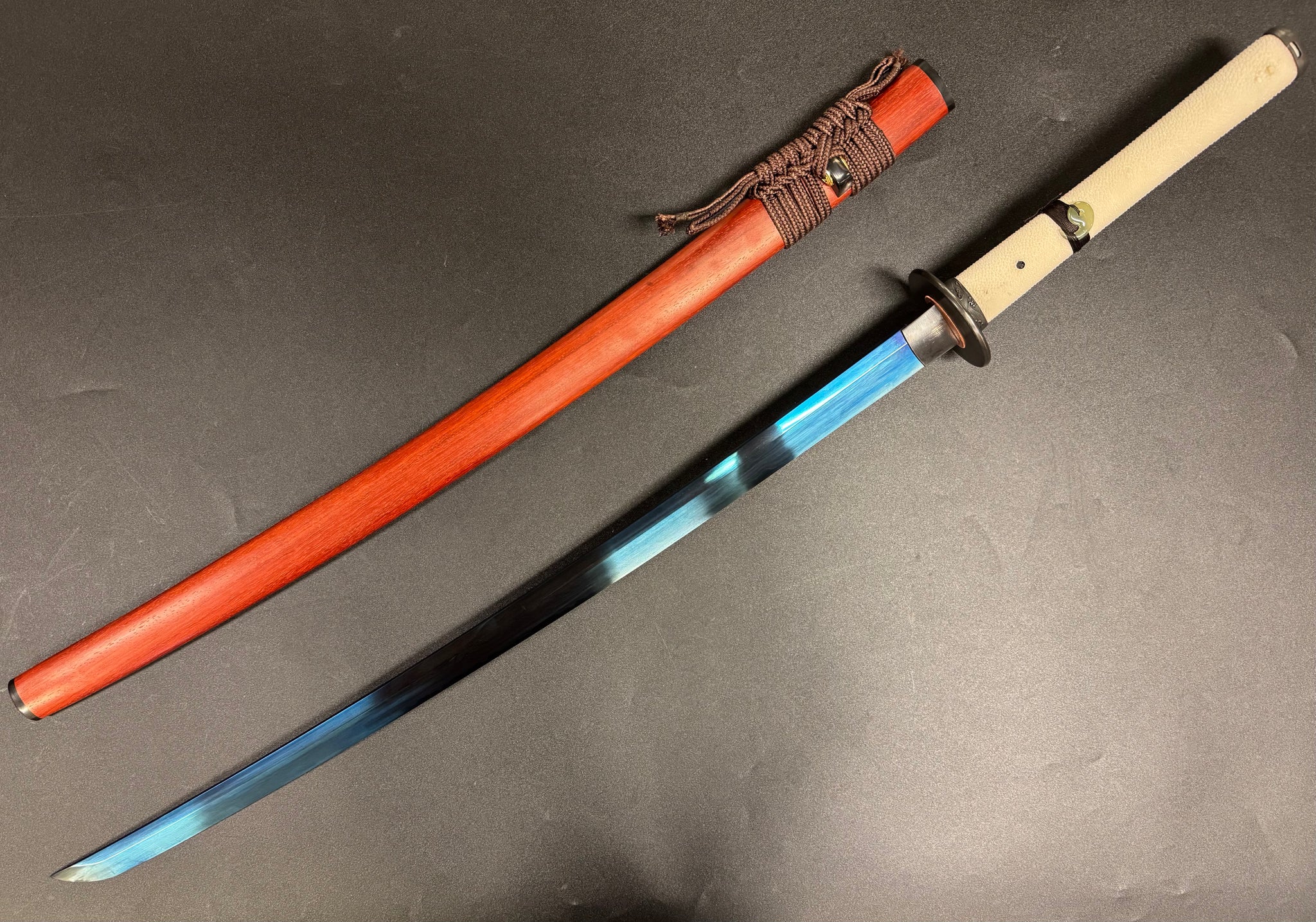 Dragonspring Katana - Mizu Blue Eye Samurai Sanmai Meteorite Damascus Variant II