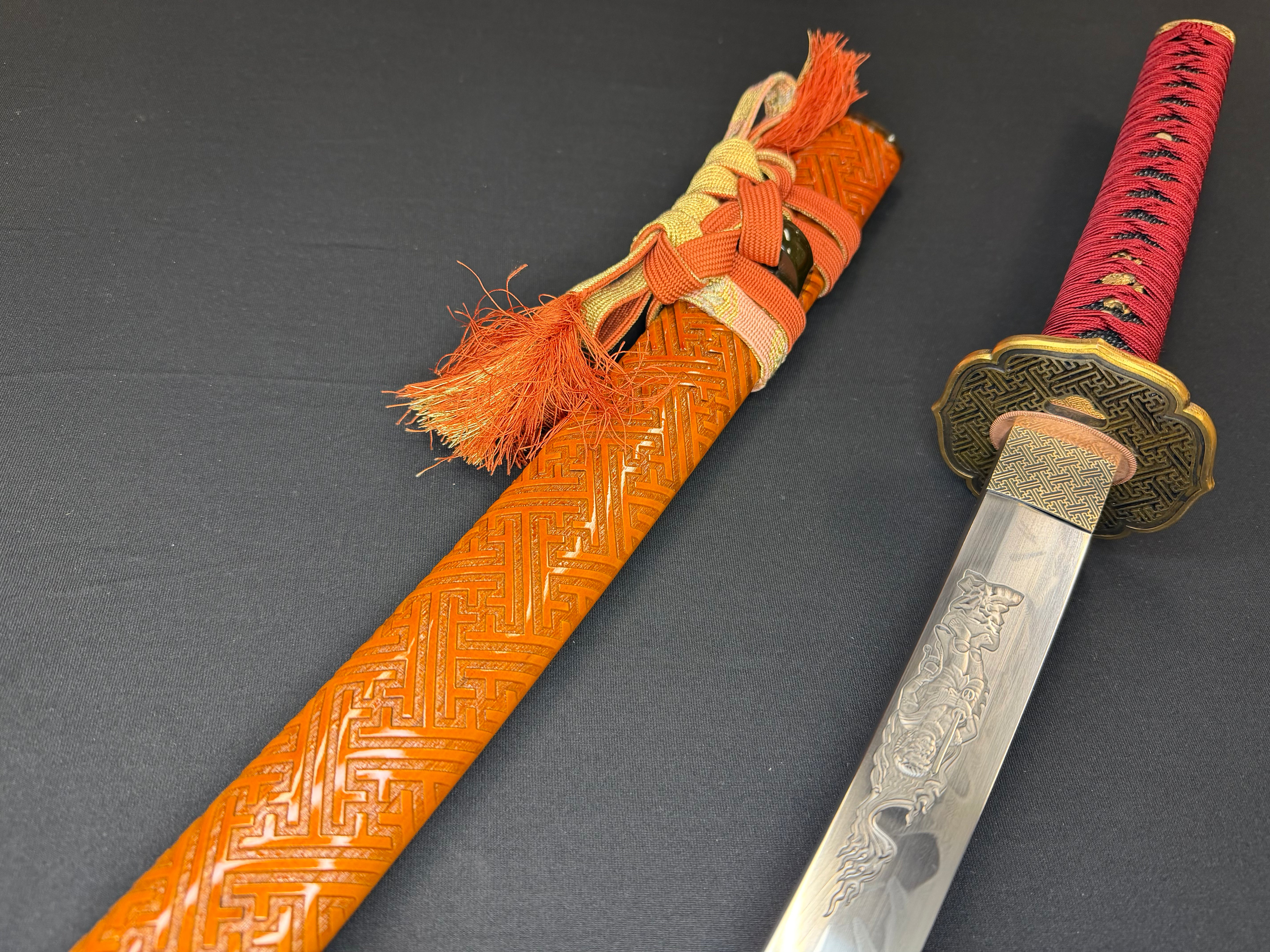 Phoenix Armory Katana - Crimson Manji Orishigane Clay-Tempered Horimono
