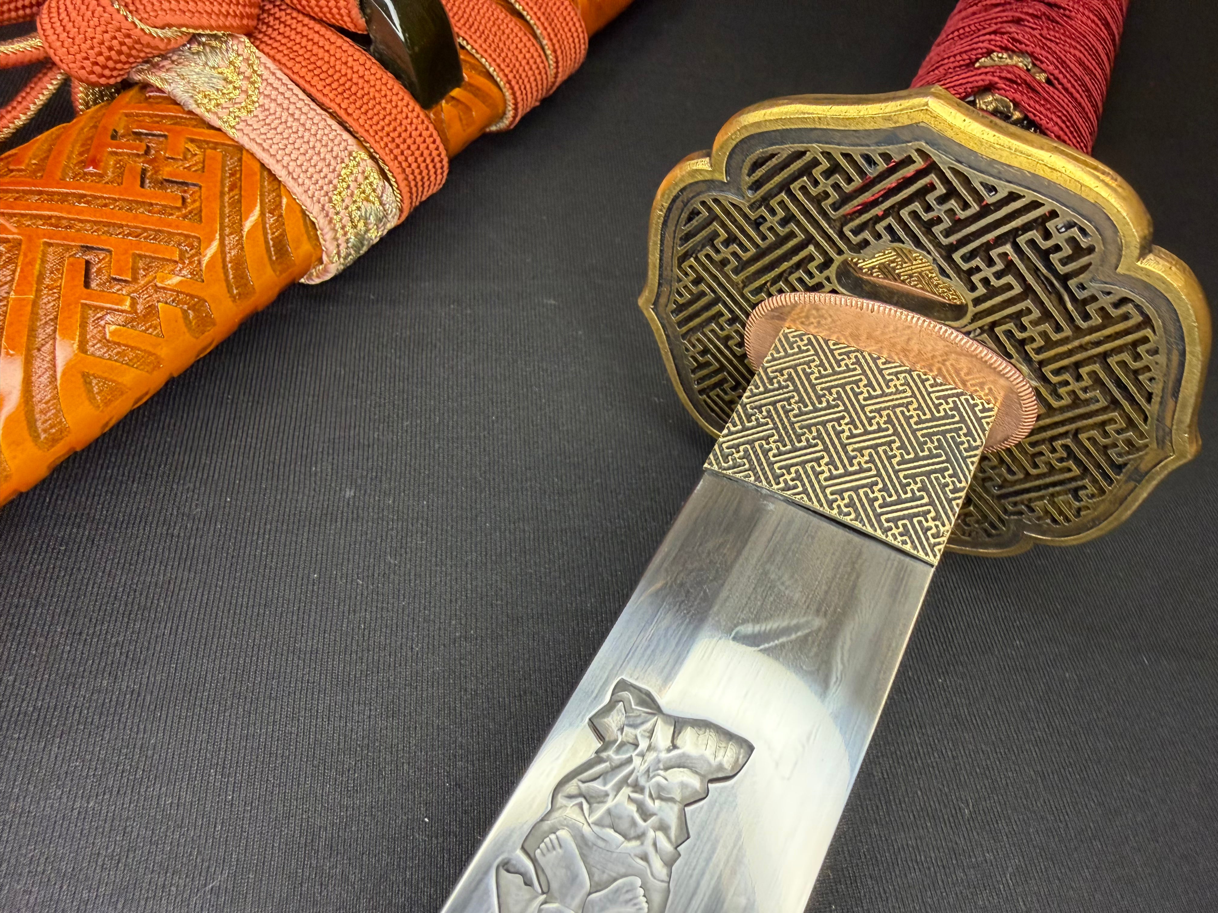 Phoenix Armory Katana - Crimson Manji Orishigane Clay-Tempered Horimono