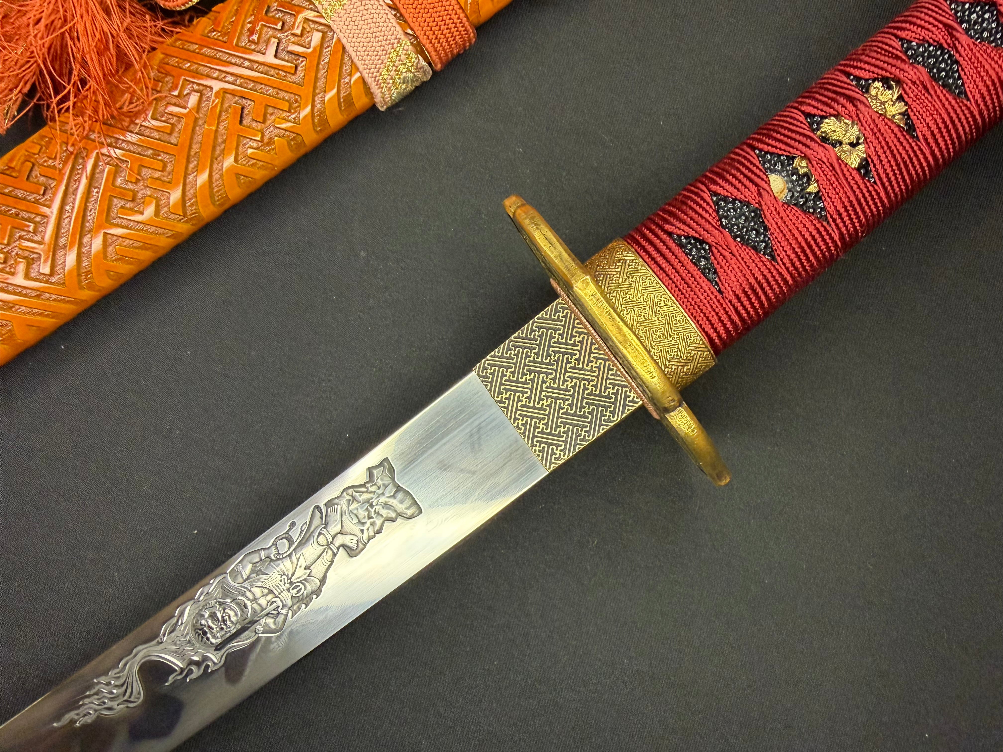 Phoenix Armory Katana - Crimson Manji Orishigane Clay-Tempered Horimono