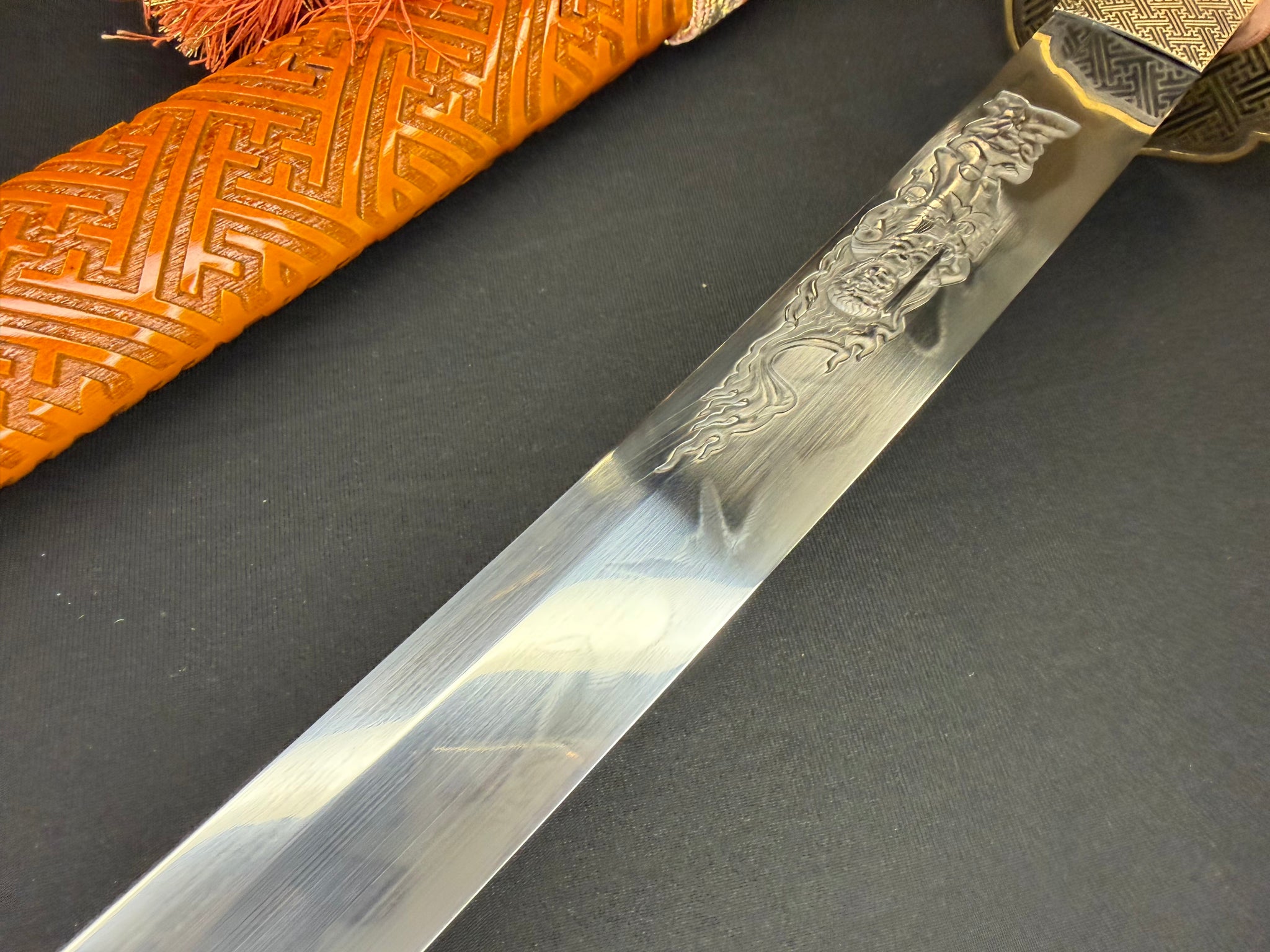 Phoenix Armory Katana - Crimson Manji Orishigane Clay-Tempered Horimono