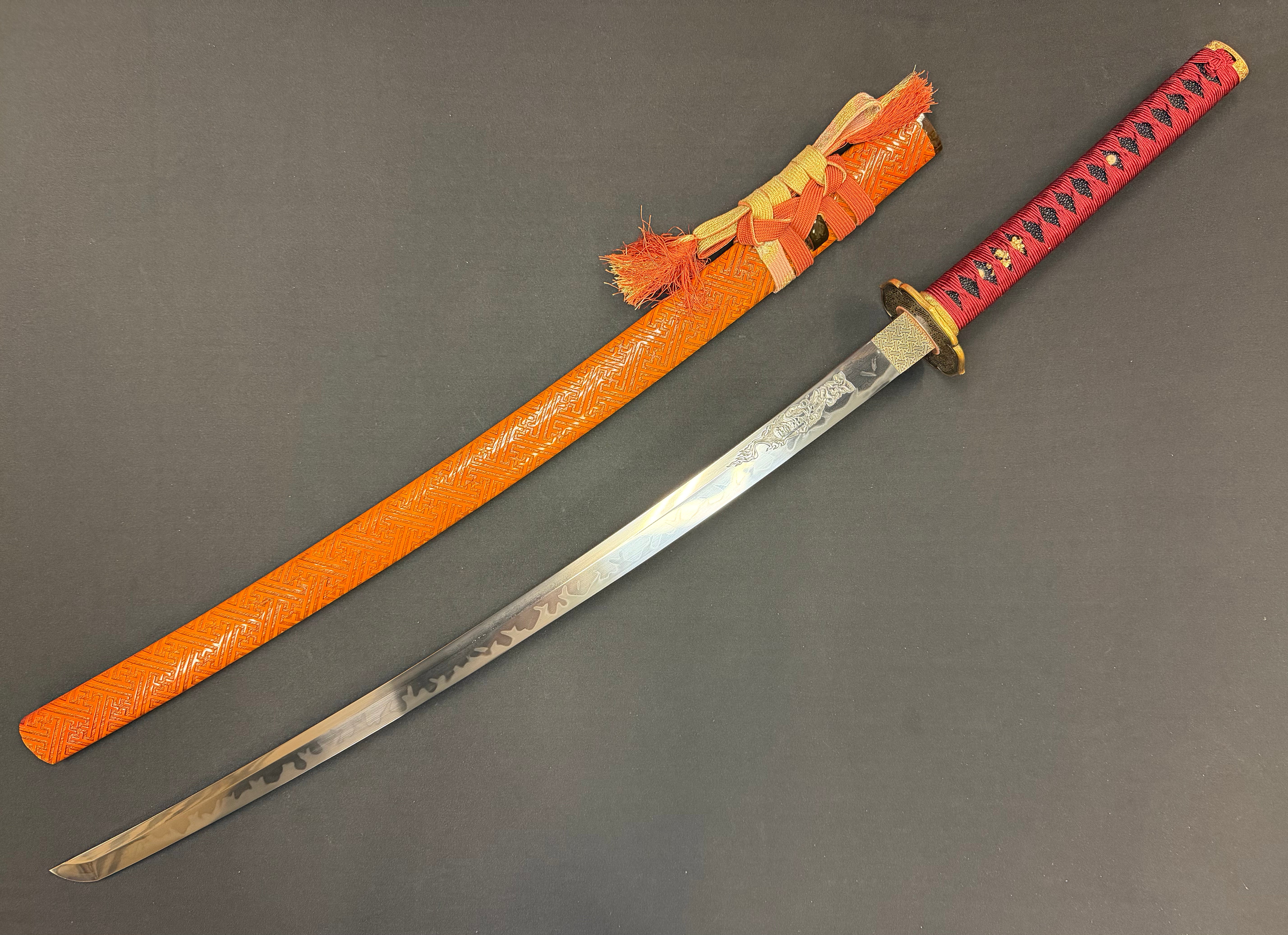 Phoenix Armory Katana - Crimson Manji Orishigane Clay-Tempered Horimono