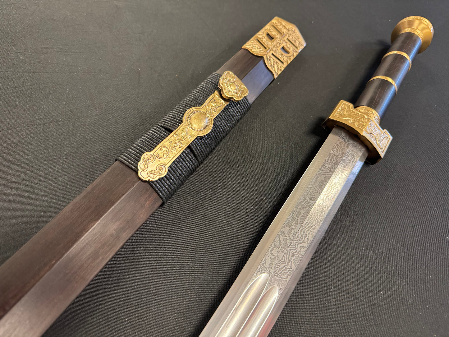 Short Han Jian Eight Sided Damascus Double Fuller