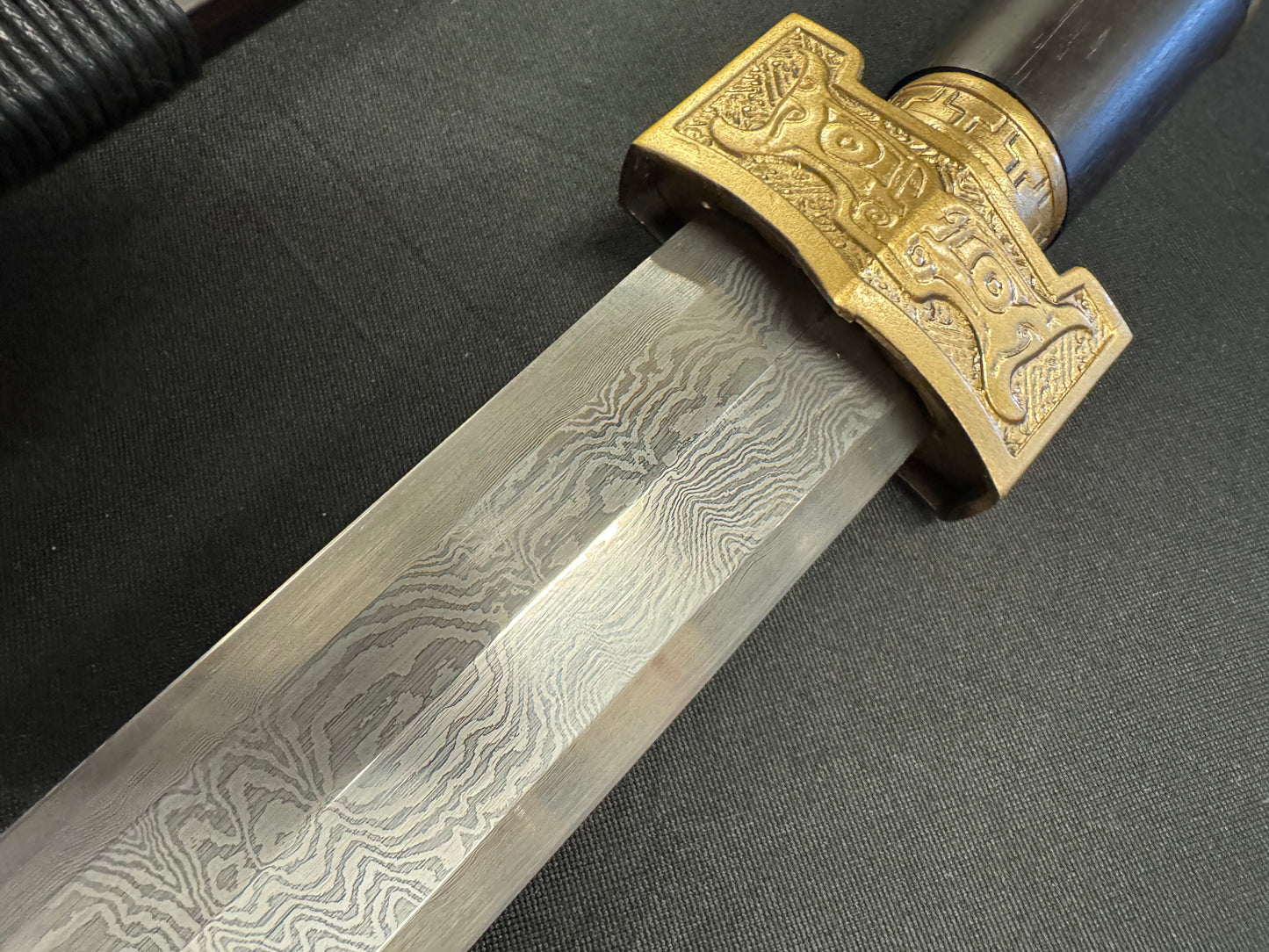 Short Han Jian Eight Sided Damascus Double Fuller