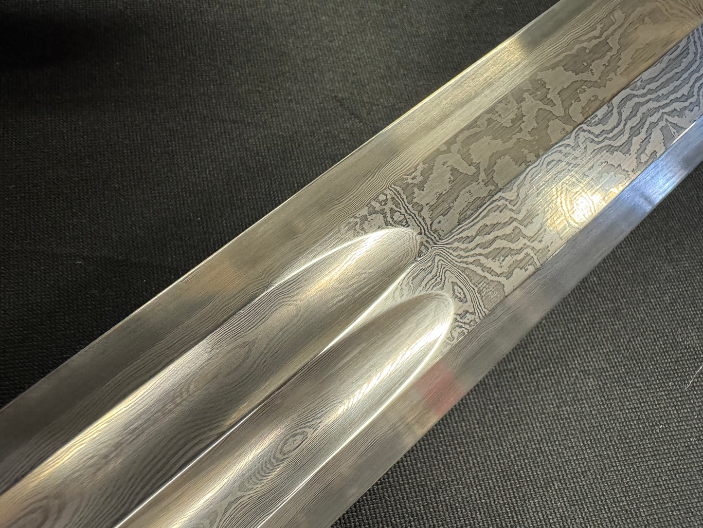 Short Han Jian Eight Sided Damascus Double Fuller