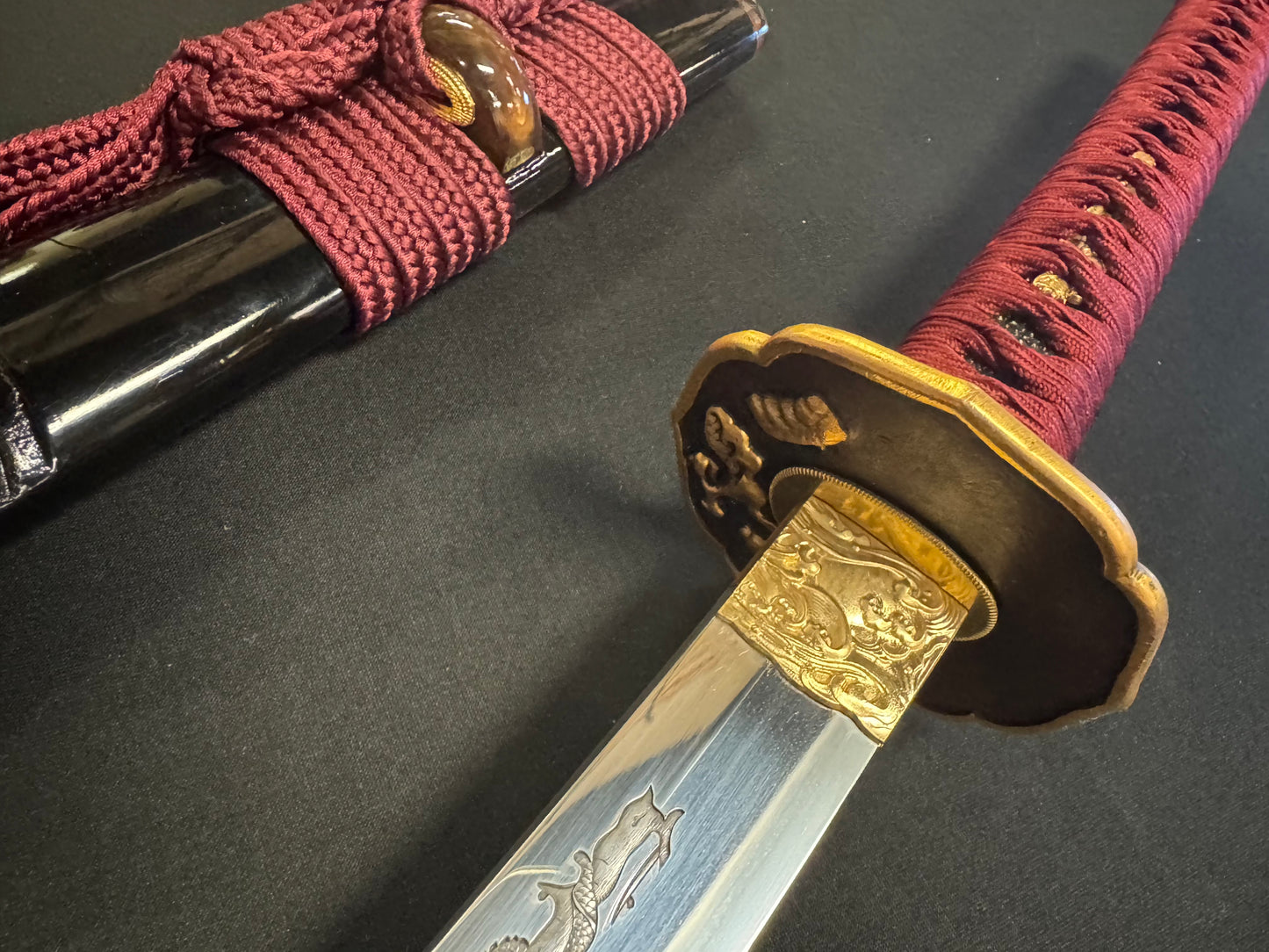 Phoenix Arms Katana - Red Veiled Dragon Tamagahane/Orishigane Horimono