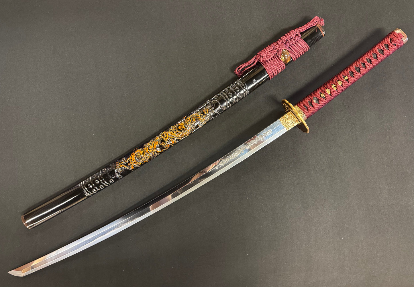 Phoenix Arms Katana - Red Veiled Dragon Tamagahane/Orishigane Horimono