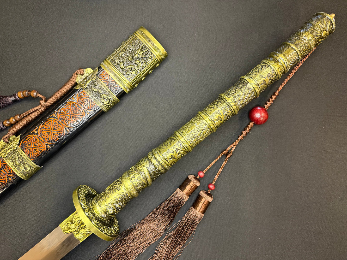 Phoenix Armory Long Kangxi Dao - Red Pattern Dragon Theme 65Mn