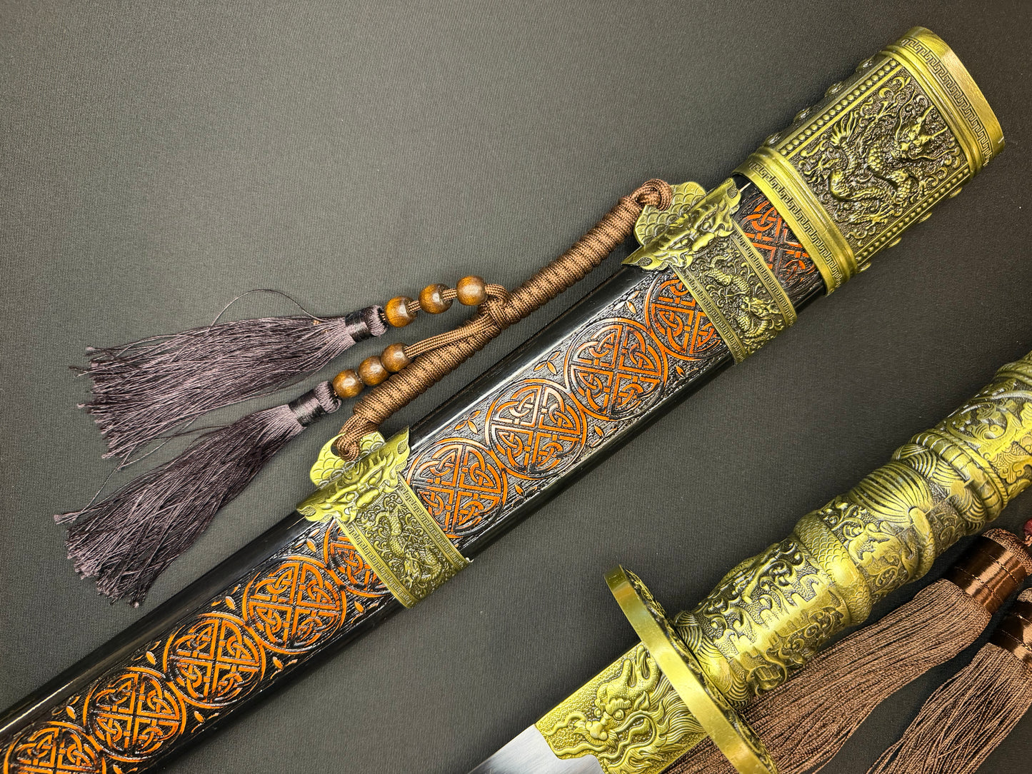 Phoenix Armory Long Kangxi Dao - Red Pattern Dragon Theme 65Mn