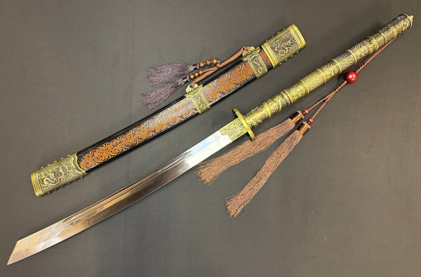 Phoenix Armory Long Kangxi Dao - Red Pattern Dragon Theme 65Mn