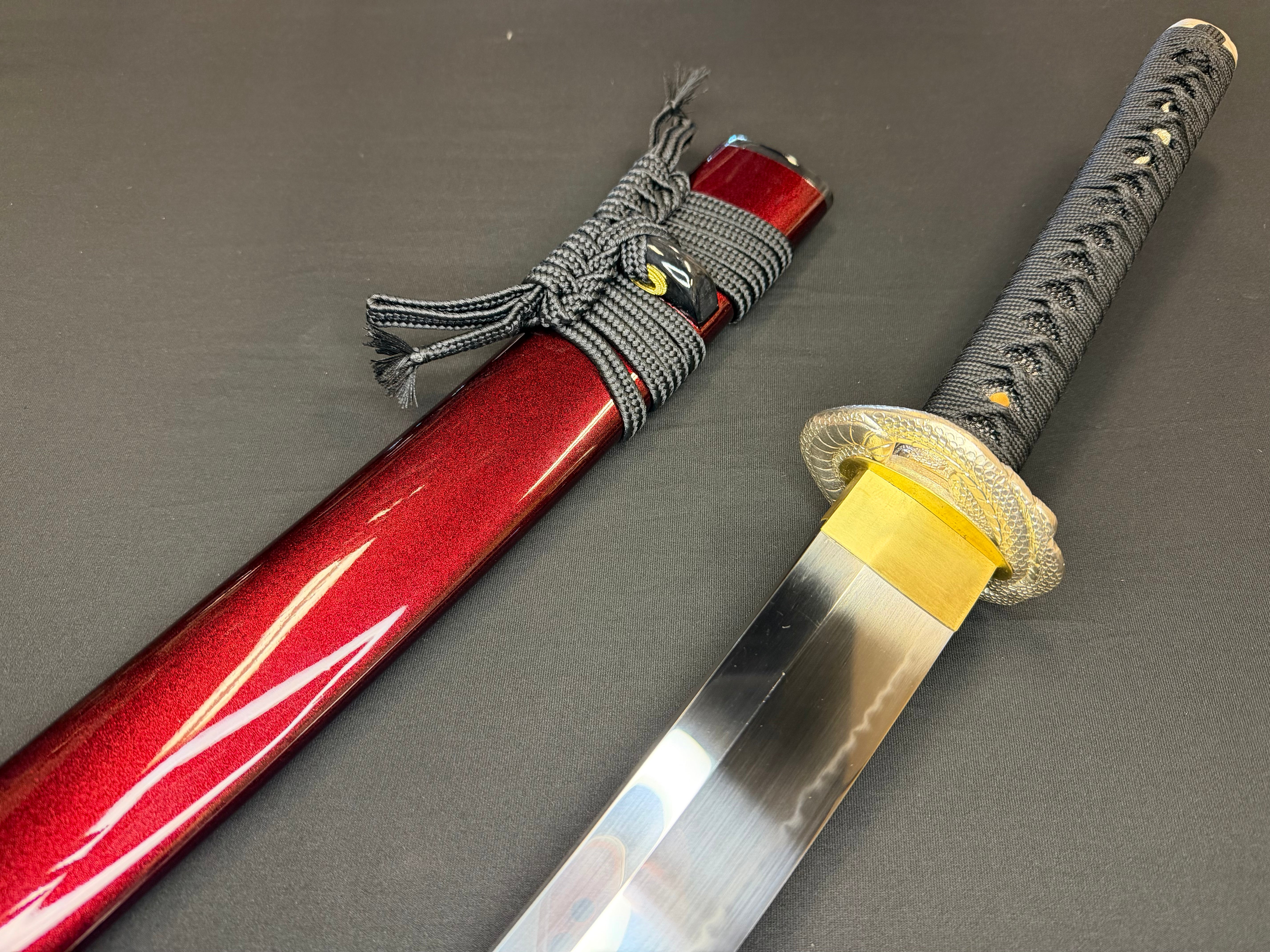 Legacy Steel O-Katana Titan Stout Shobu - Red Coilfang- Choji Hamon, 1095 clay tempered