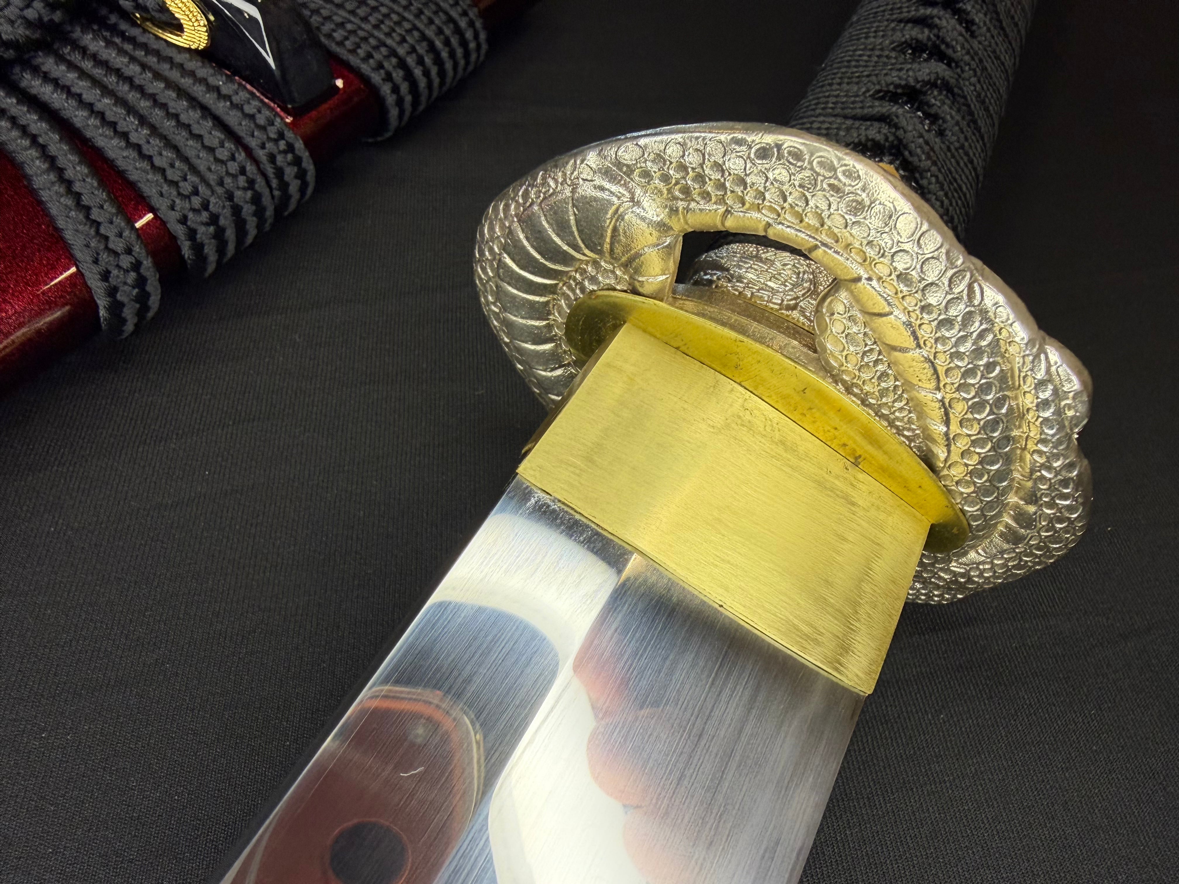 Legacy Steel O-Katana Titan Stout Shobu - Red Coilfang- Choji Hamon, 1095 clay tempered