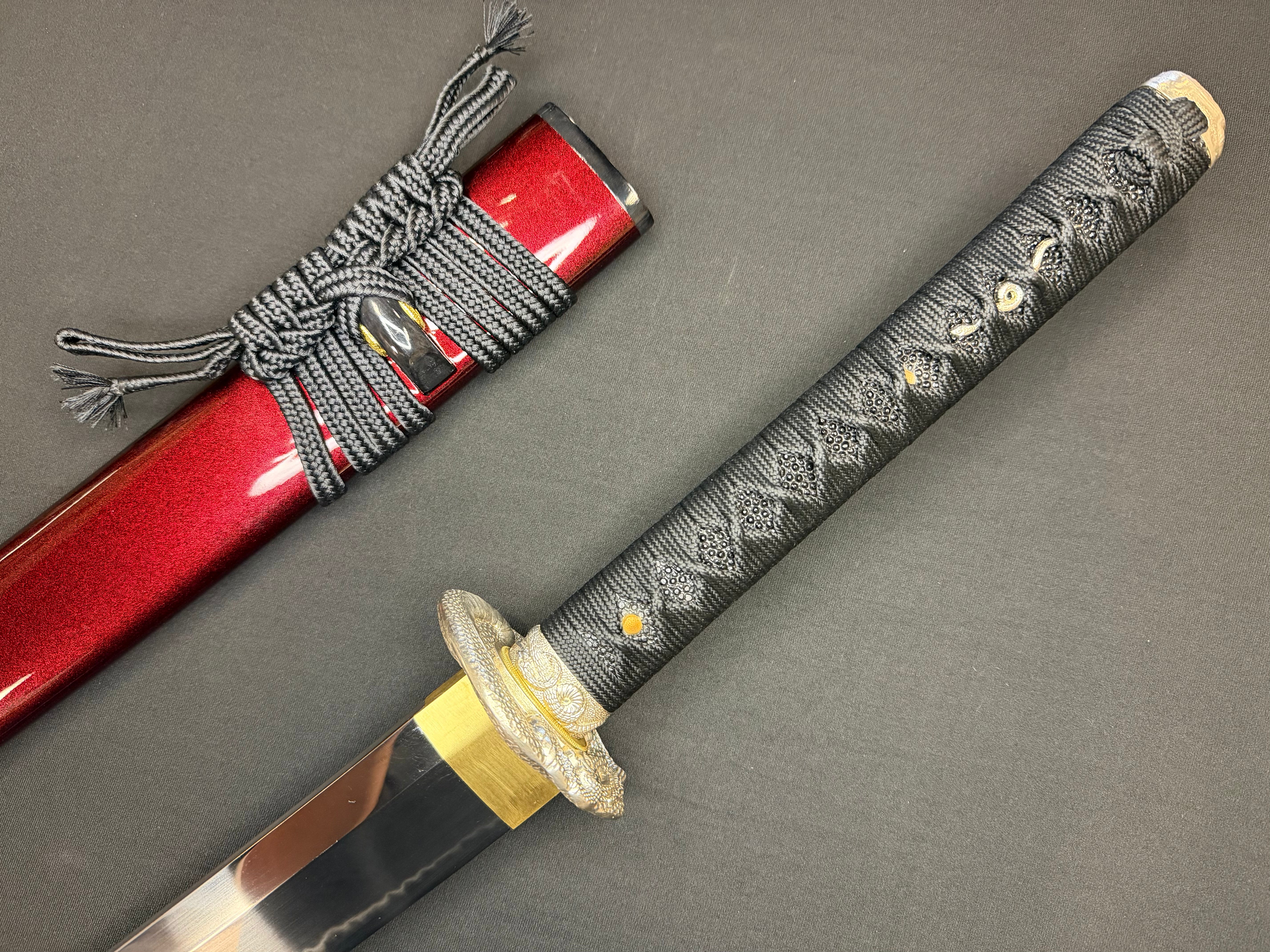 Legacy Steel O-Katana Titan Stout Shobu - Red Coilfang- Choji Hamon, 1095 clay tempered
