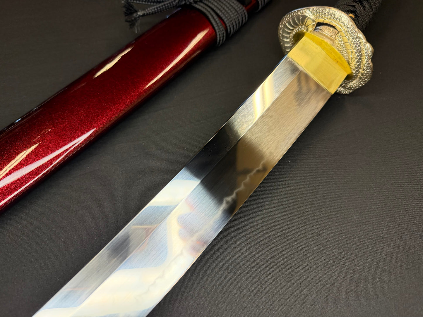 Legacy Steel O-Katana Titan Stout Shobu - Red Coilfang- Choji Hamon, 1095 clay tempered