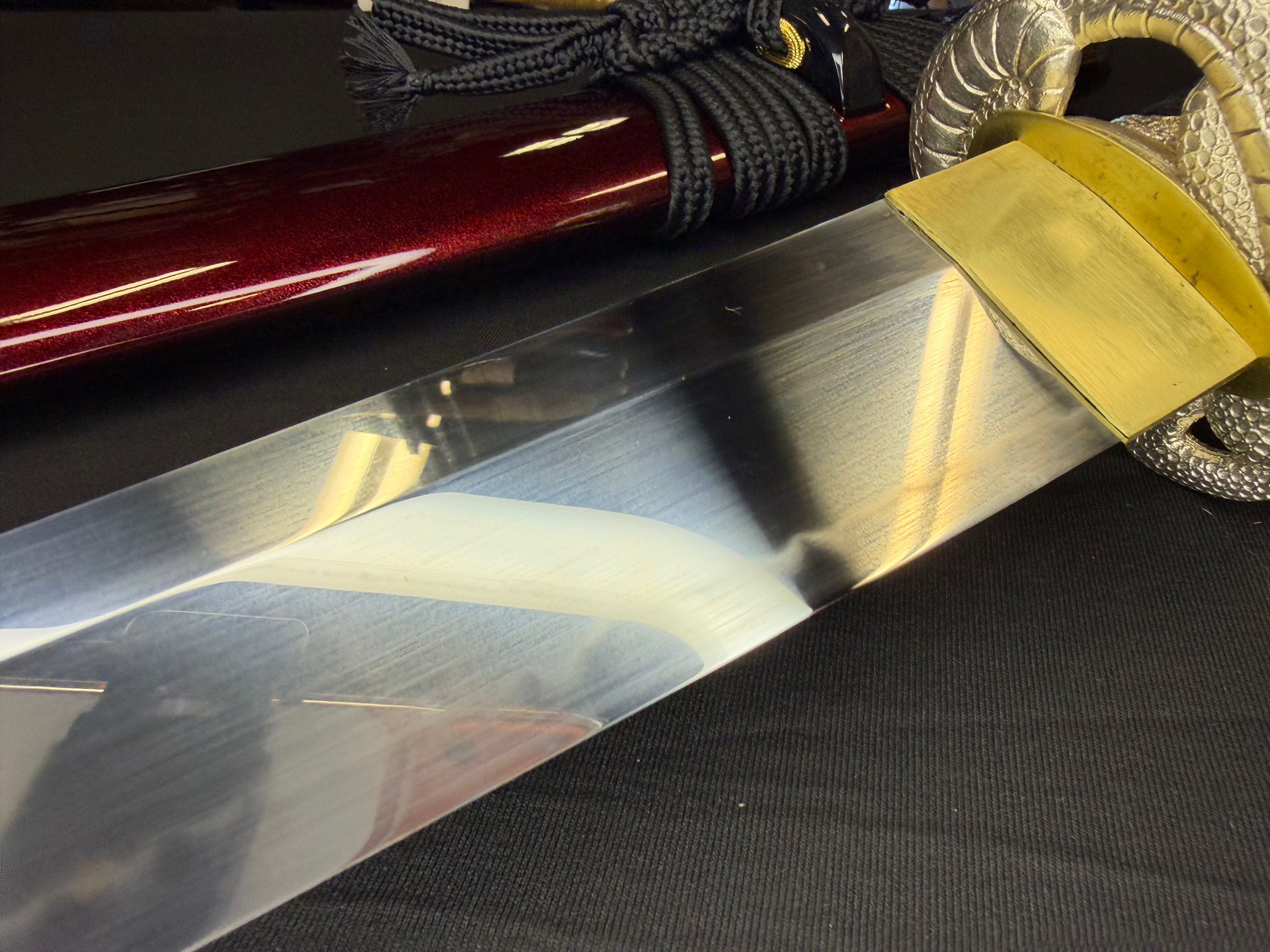 Legacy Steel O-Katana Titan Stout Shobu - Red Coilfang- Choji Hamon, 1095 clay tempered
