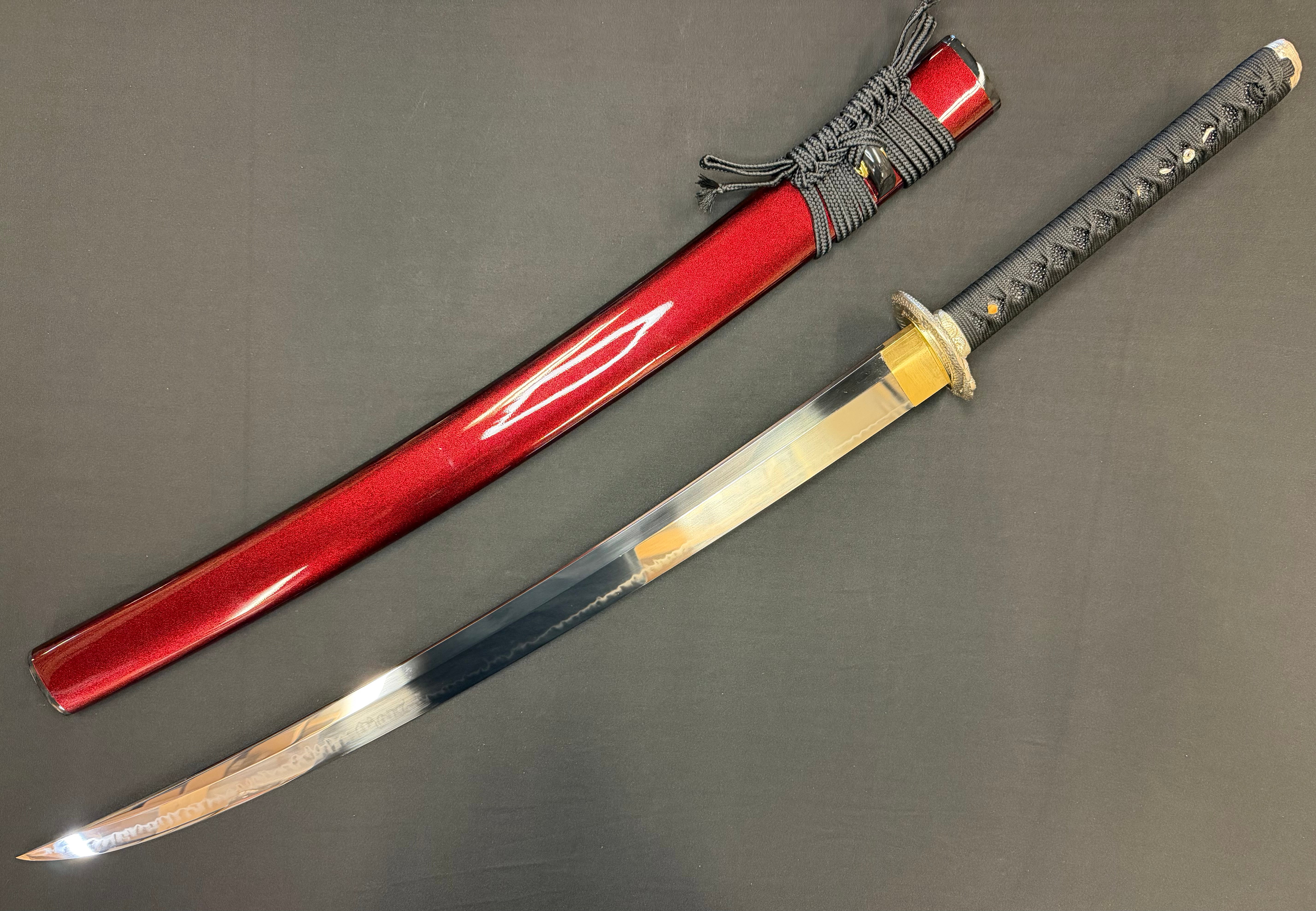 Legacy Steel O-Katana Titan Stout Shobu - Red Coilfang- Choji Hamon, 1095 clay tempered