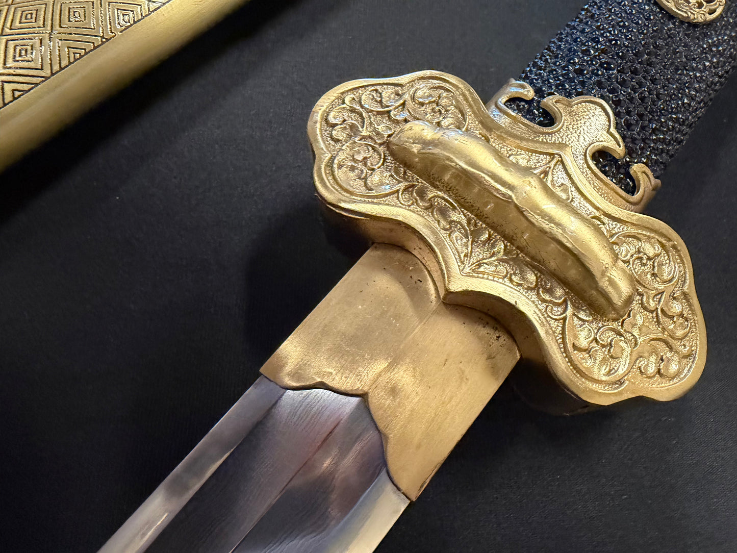 Phoenix Armory Jian - Golden Pursuit of Jade Emperor - Eight-faced Damascus Jian Brass fittings