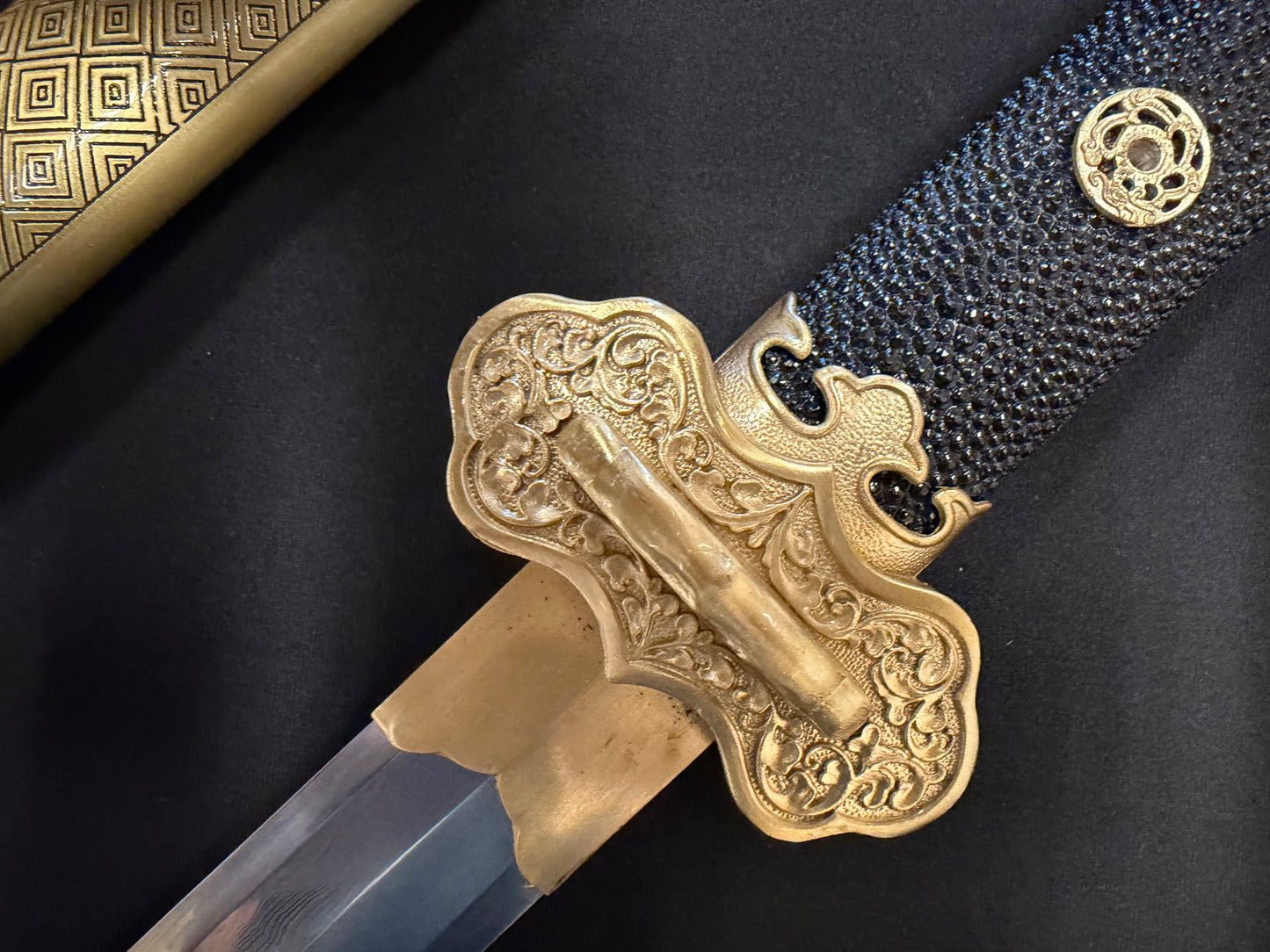 Phoenix Armory Jian - Golden Pursuit of Jade Emperor - Eight-faced Damascus Jian Brass fittings