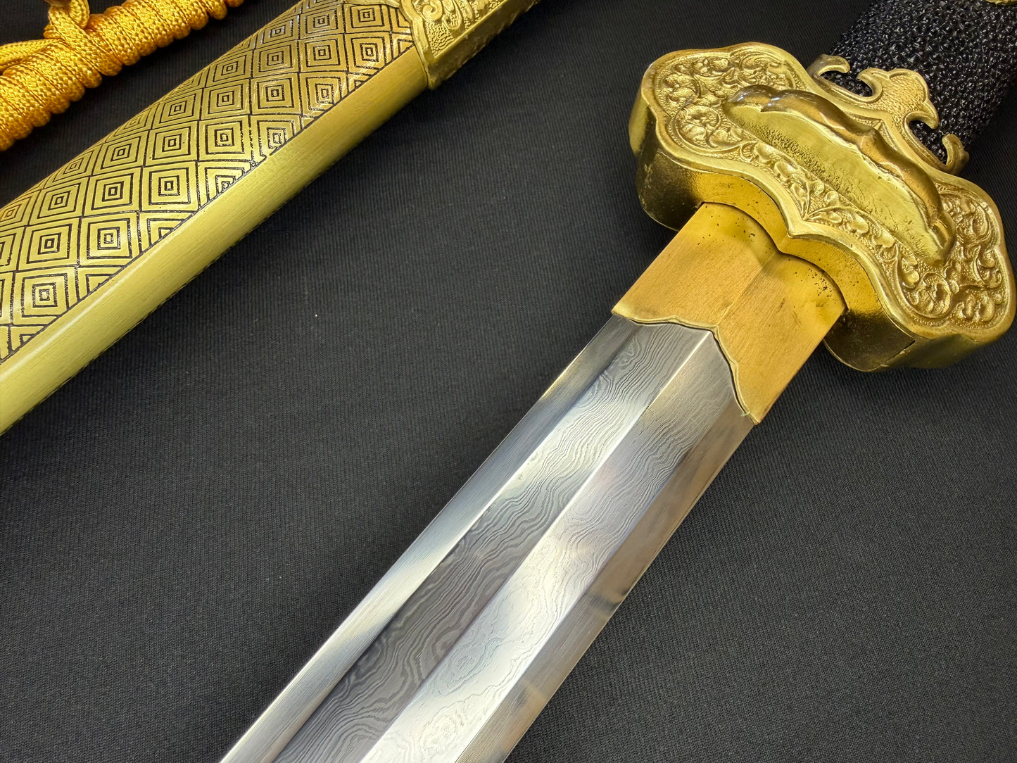 Phoenix Armory Jian - Golden Pursuit of Jade Emperor - Eight-faced Damascus Jian Brass fittings