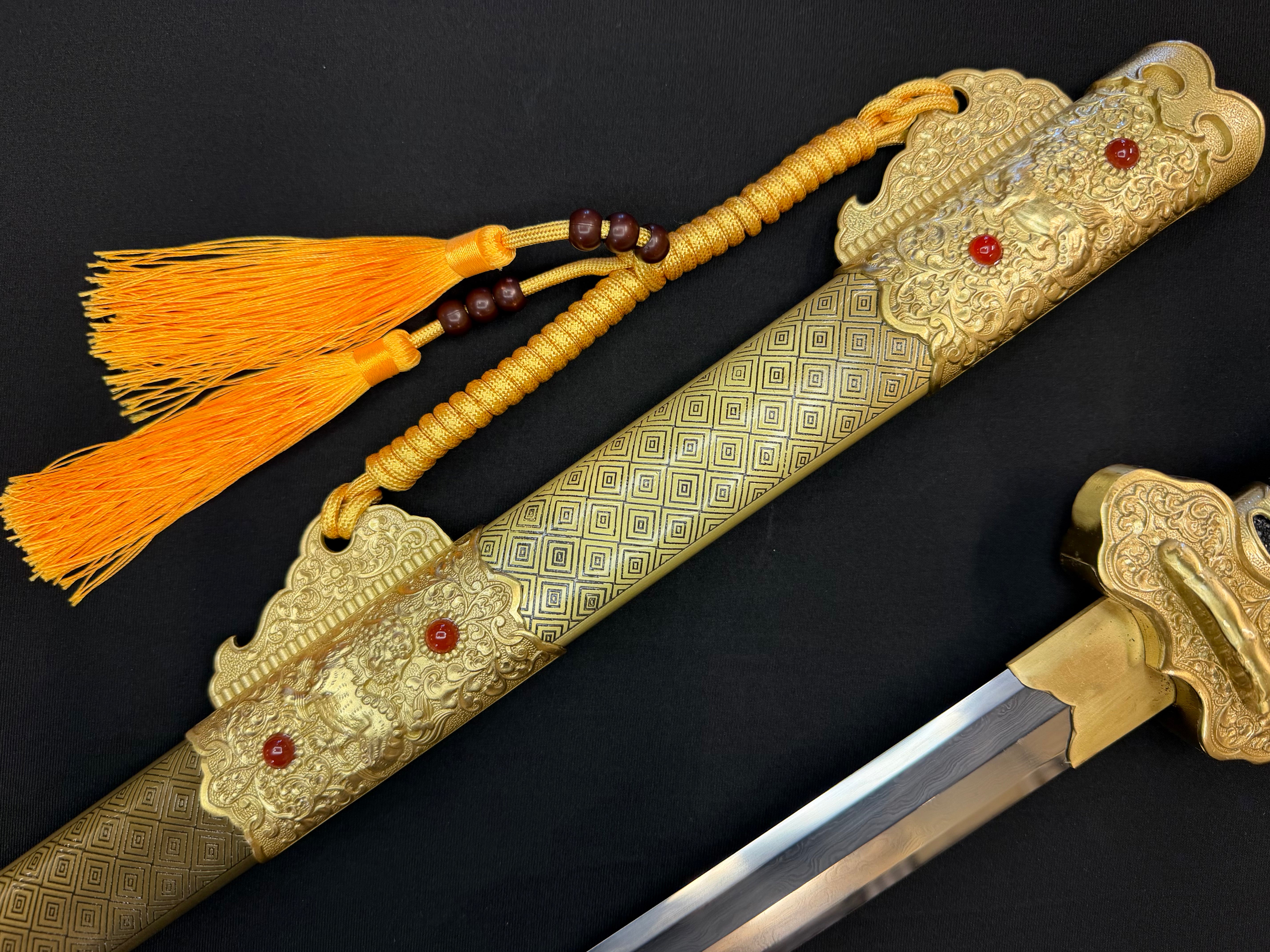 Phoenix Armory Jian - Golden Pursuit of Jade Emperor - Eight-faced Damascus Jian Brass fittings
