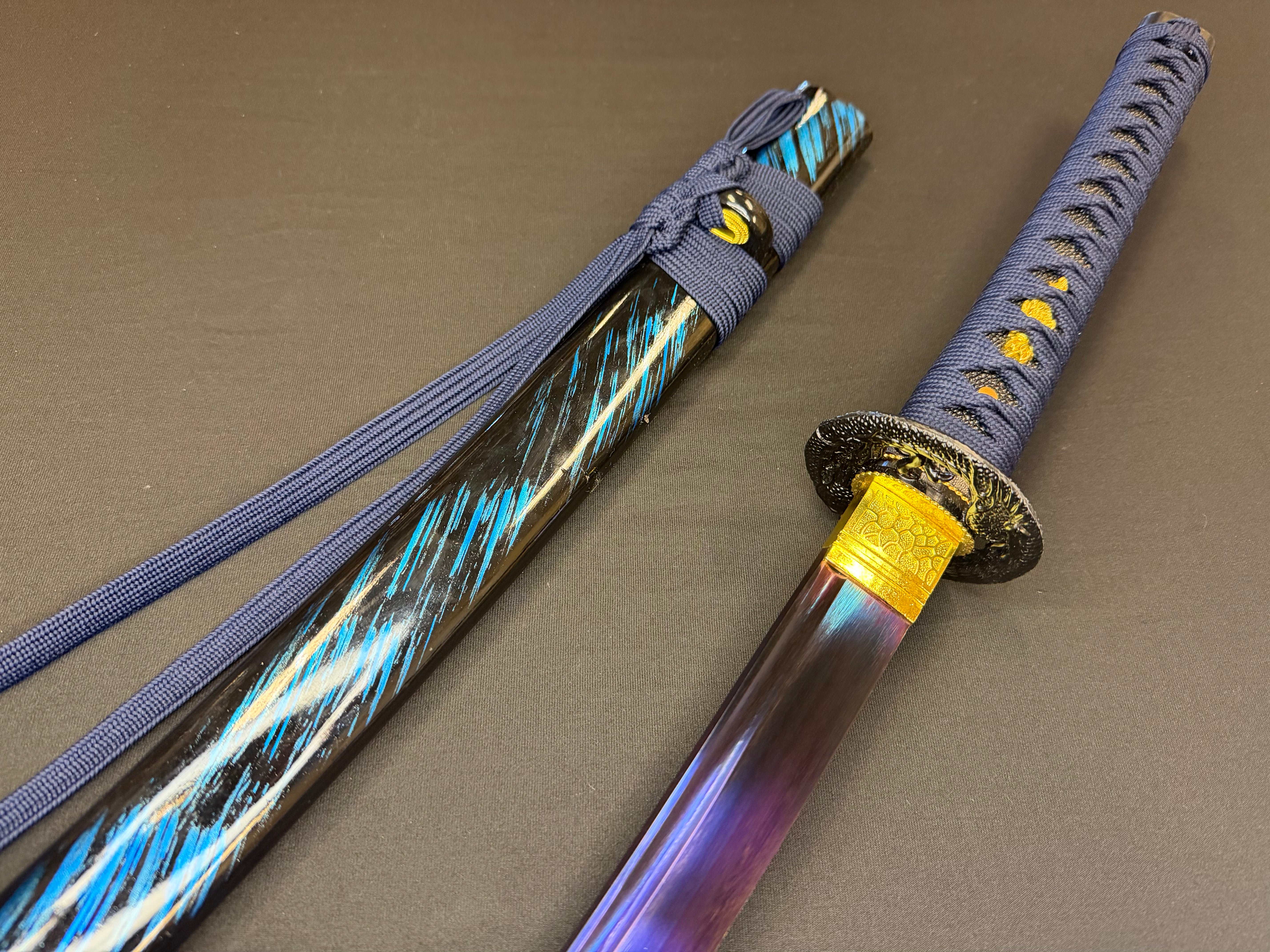 BLEMISHED Dragonspring Forge Katana - Blue Blazing Dragon 65Mn